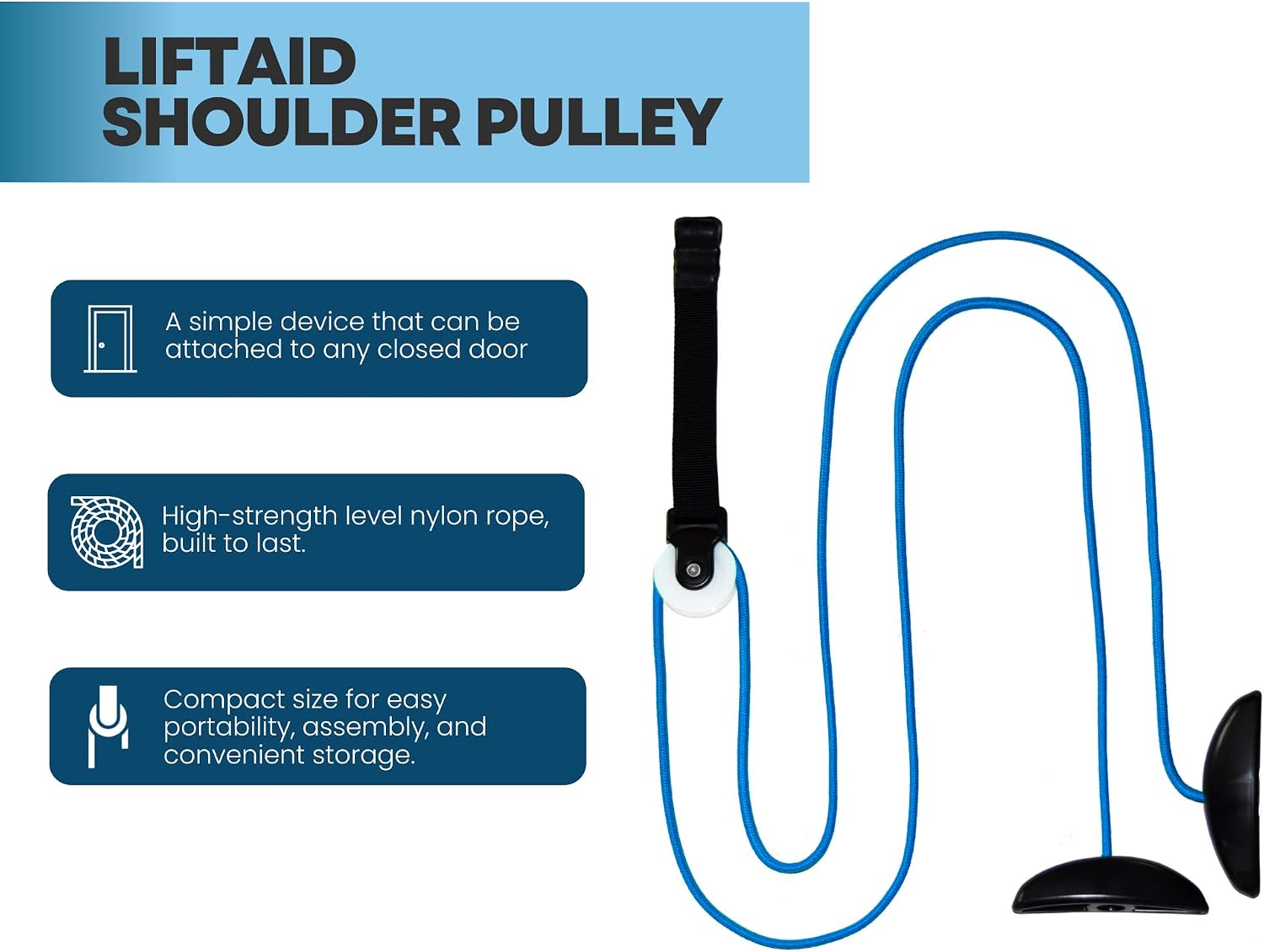 LiftAid Shoulder Pulley for Physical Therapy with Exercise Guide - Improves Shoulder Strength & Range of Motion - Reduces Pain, Helps in Muscle Recovery - Physical Therapy Equipment (Blue)