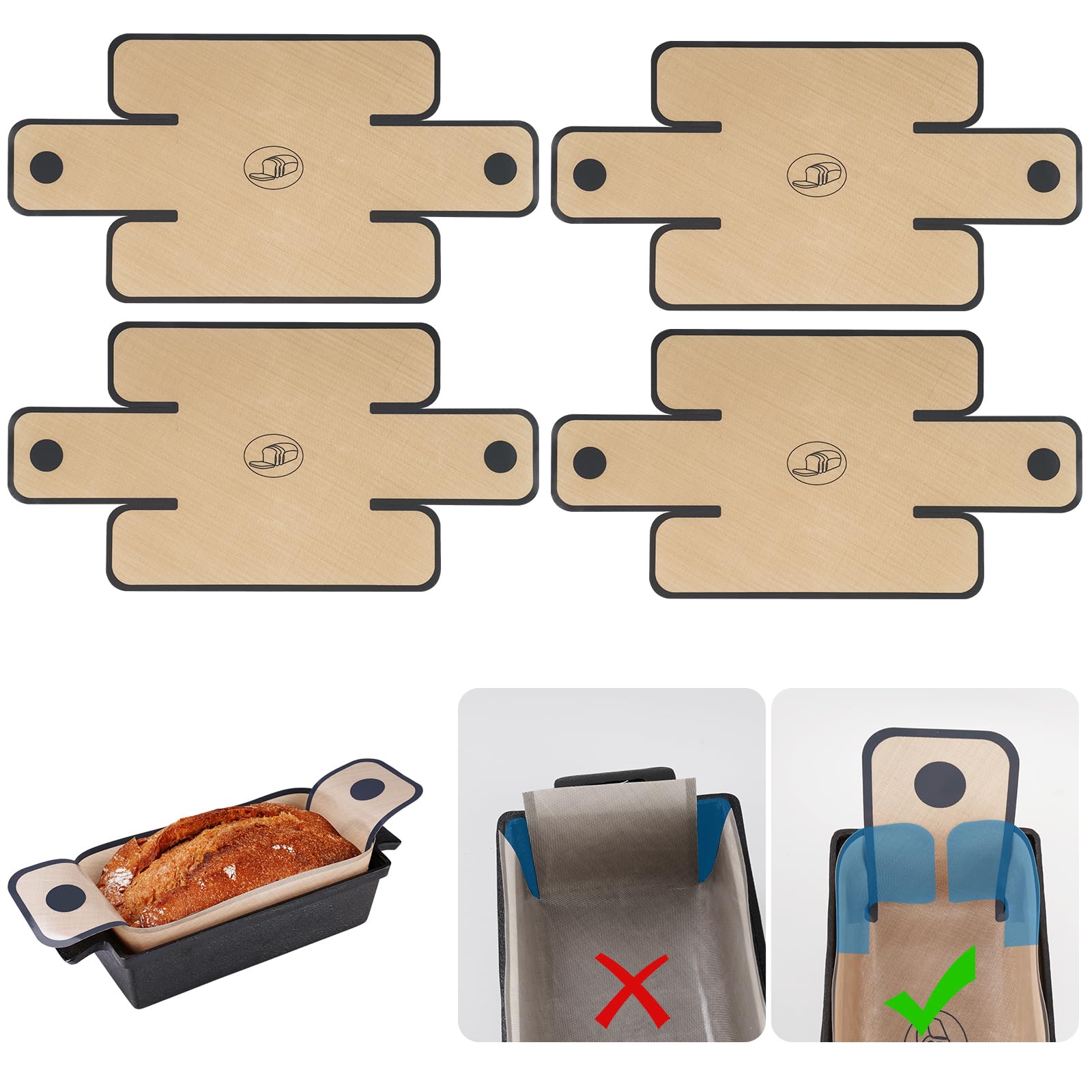 NiHome 4-Pack Silicone Bread Loaf Pan Liners (Brown)