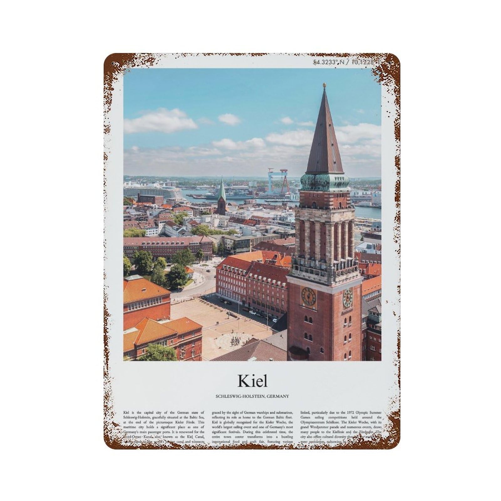xiaoxiaoshen Kiel Schleswig-holstein, Germany City Scenery Wall Decor Art Metal Tin Poster Modern Home Decor Art Home Bar Shop Decorations Vintage Sign 40x30cm
