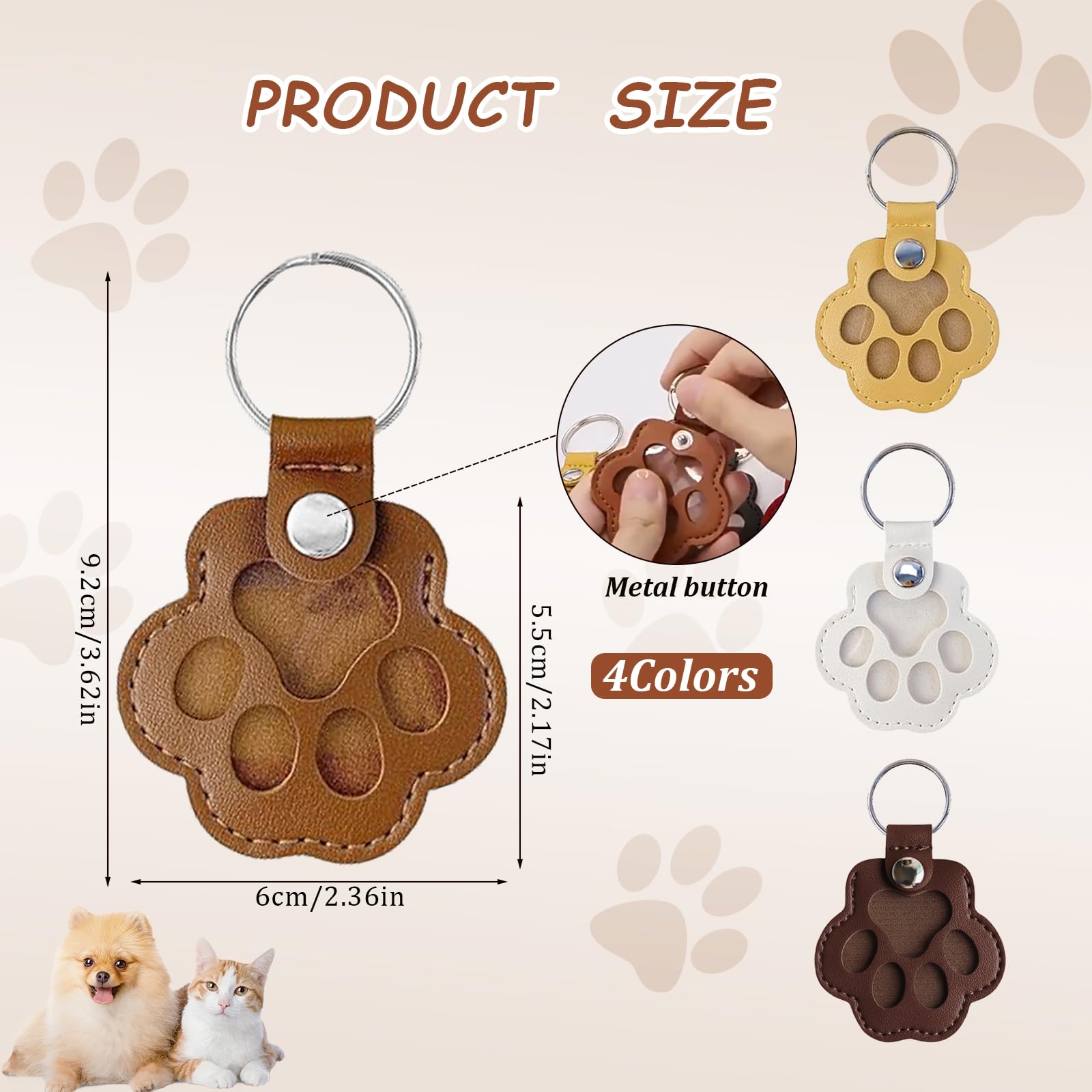 Uoxmiy 4 PCS Leather Pet Memorial Keychain Cute Pet Memorial Keyring Personalized Dog Hair Keepsake Keyring with 4 Snap Buttons Perfect a Thoughtful Gift for Pets Owners - Image 2