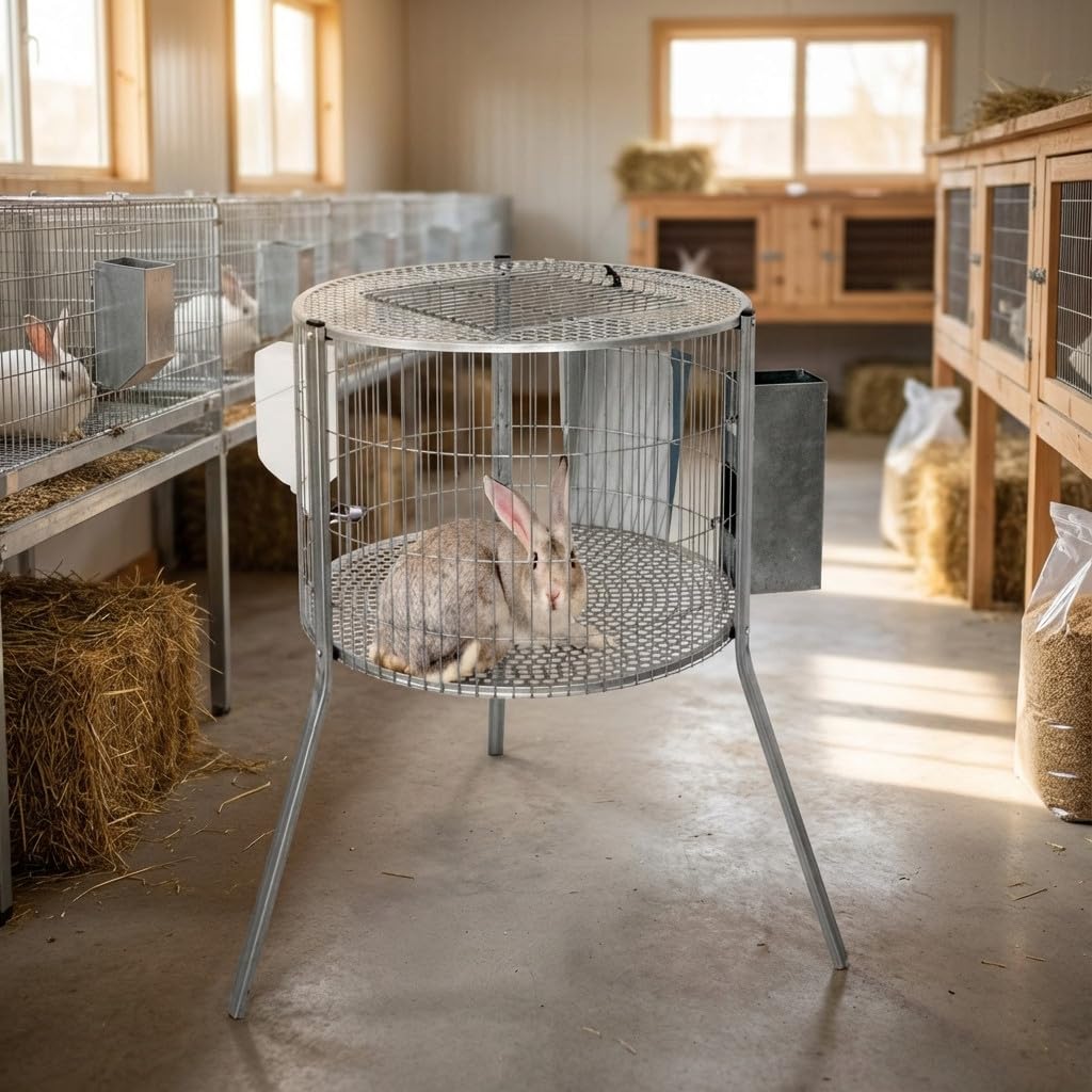 Suinga Gabbia Metallica Cilindrica per Conigli Maschi 69x69x15 cm | Gabbia per Riproduzione, Accoppiamento e Crescita di Conigli | Design con Microforature e Piedini Resistenti