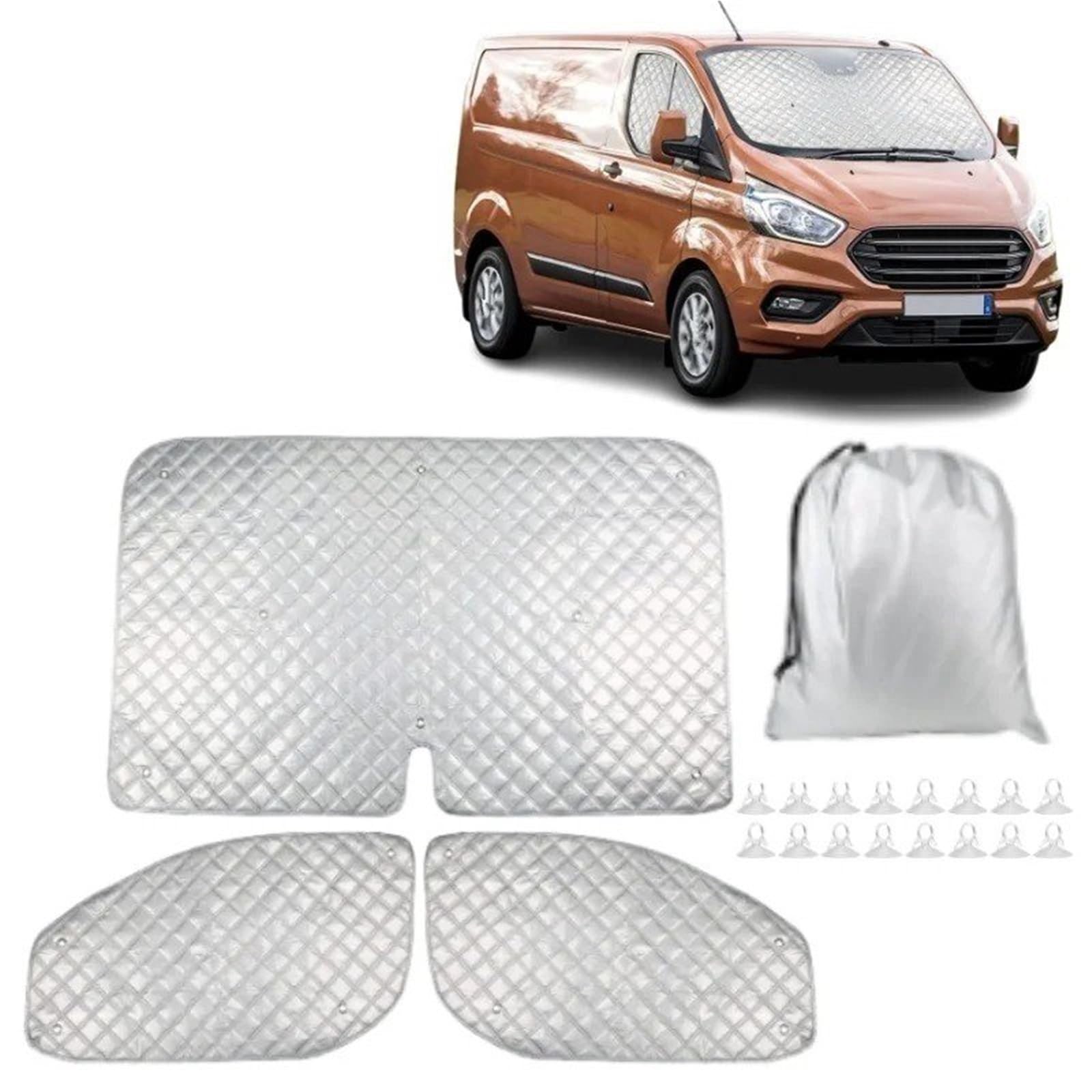 Parasol para Ventana Coche para Ford para Transit para Custom MK8 Juego Parasoles para Automóvil Bloqueador Solar Papel Aluminio con Ventosas - Protección UV