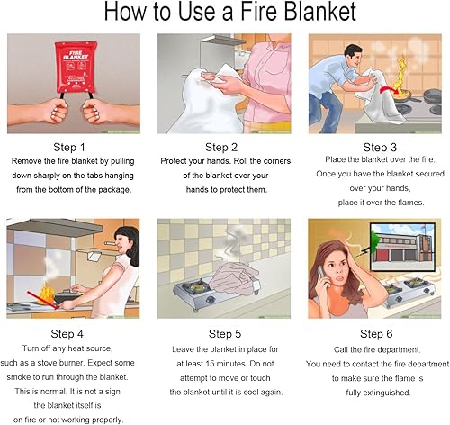Miniatura 6 de Manta de emergencia contra incendios para el hogar y la cocina, paquete de 2 unidades de 3.3 x 3.3 pies, supresión de fibra de vidrio, ignífuga,