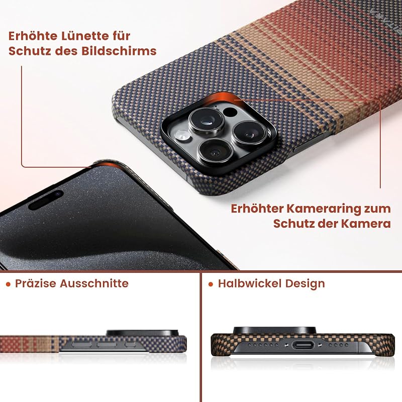 pitaka iPhone 15 Pro Max Tok MagSafe Kompatibilis, Ultra Vékony Aramid Szálból Készült Védőtok Kamera Védelemmel