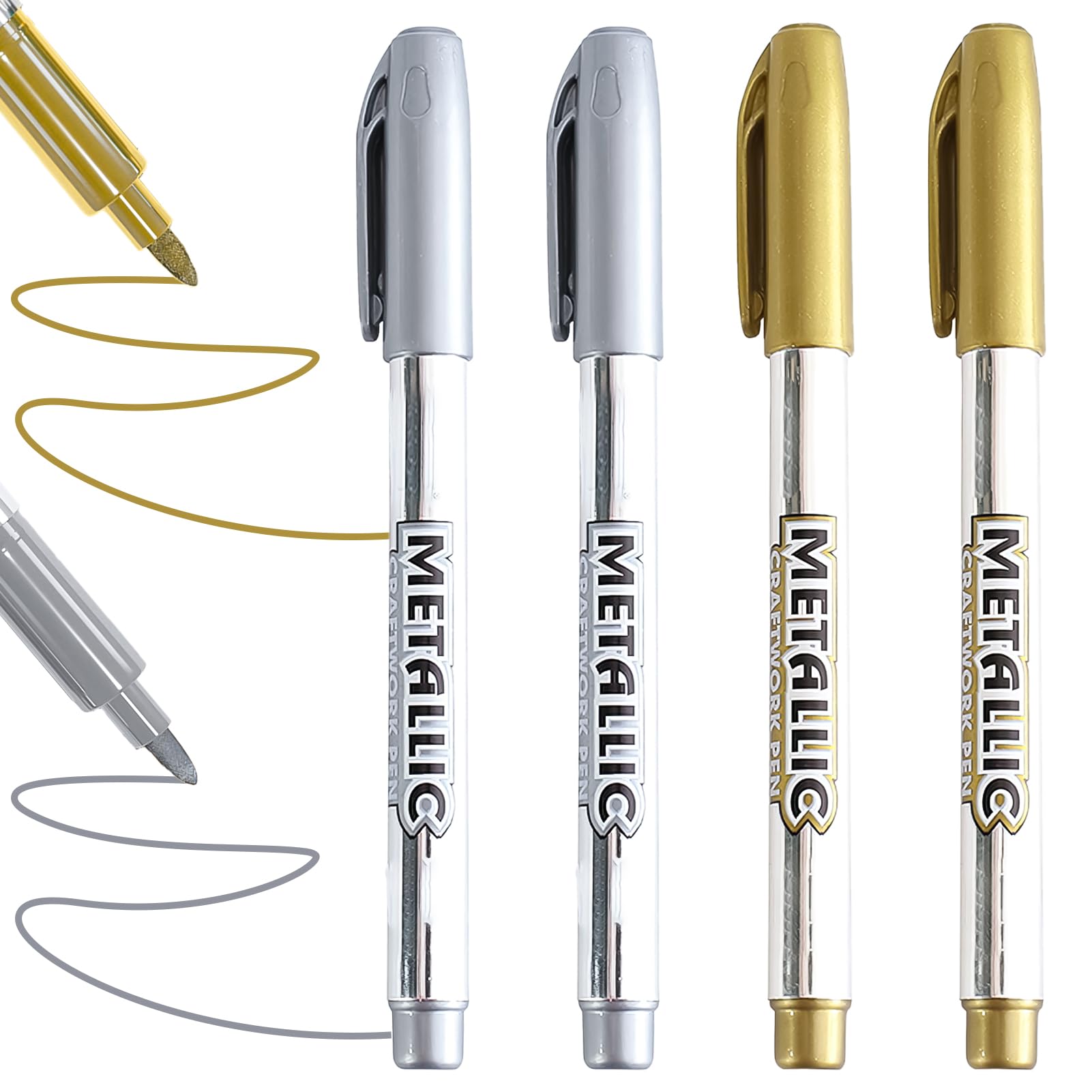 4 PCS Boligrafo Dorado y Plateado, Rotuladore Permanente Oro Plata Brillante Metalizado de Punta Fina 1,5 mm, Perfectos para Escritura, Dibujo, Manualidades y Decoración en Papel Vidrio Invitaciones