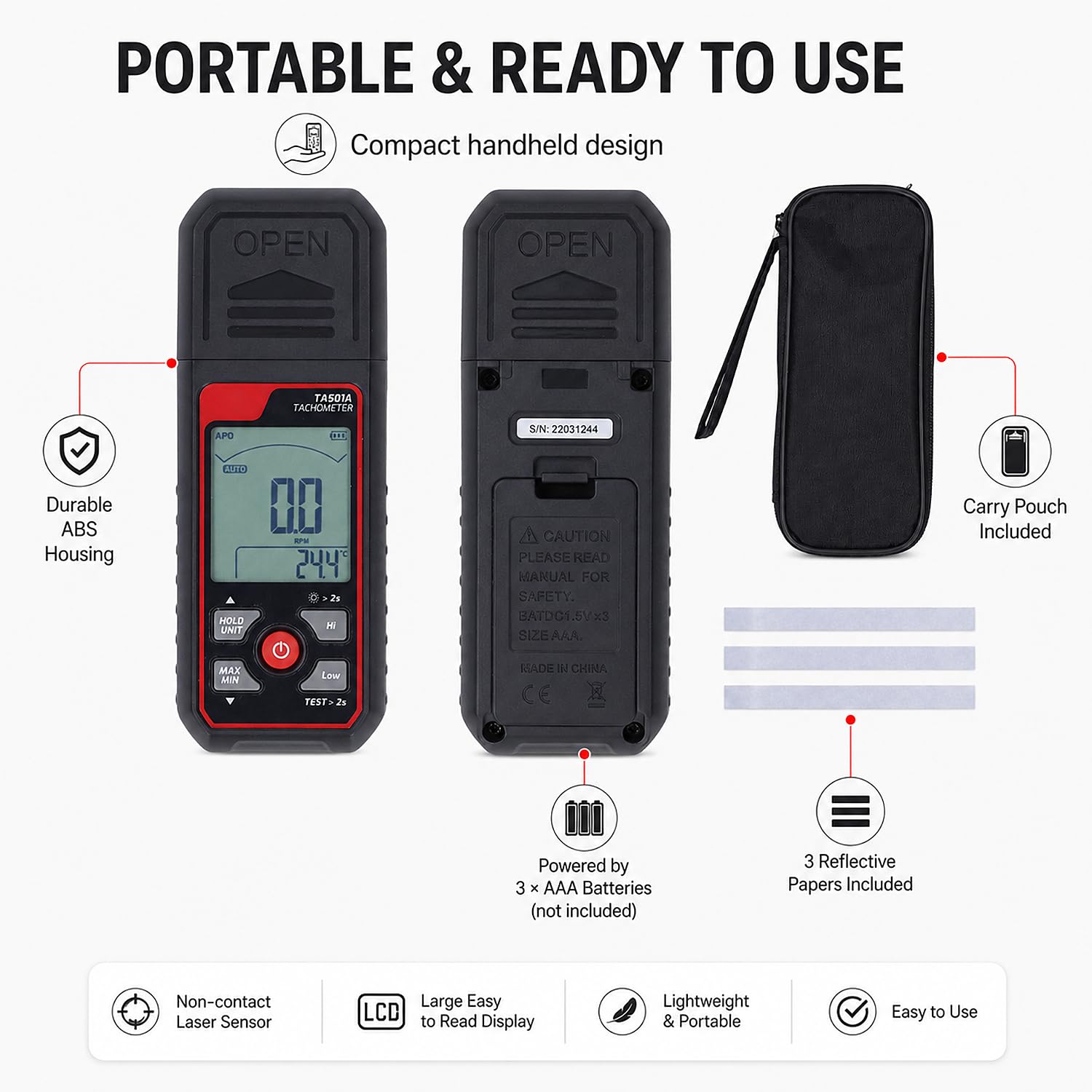 Tachimetro Digitale Senza Contatto, 2,5 a 999.999 RPM Misuratore Fotoelettrico Della Velocità di Rotazione, Precisione Dello 0,05%, Con Allarme, per Il Controllo Della Velocità di Motori E Ventole