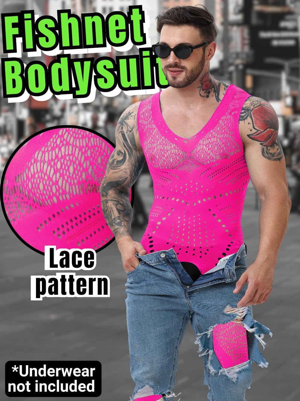 Mens Lingerie, Sexy Gift For Him Body Stockings, Fishnet Bodysuit Lace Jumpsuit Rave Outfits Glow Party Club - Image 2