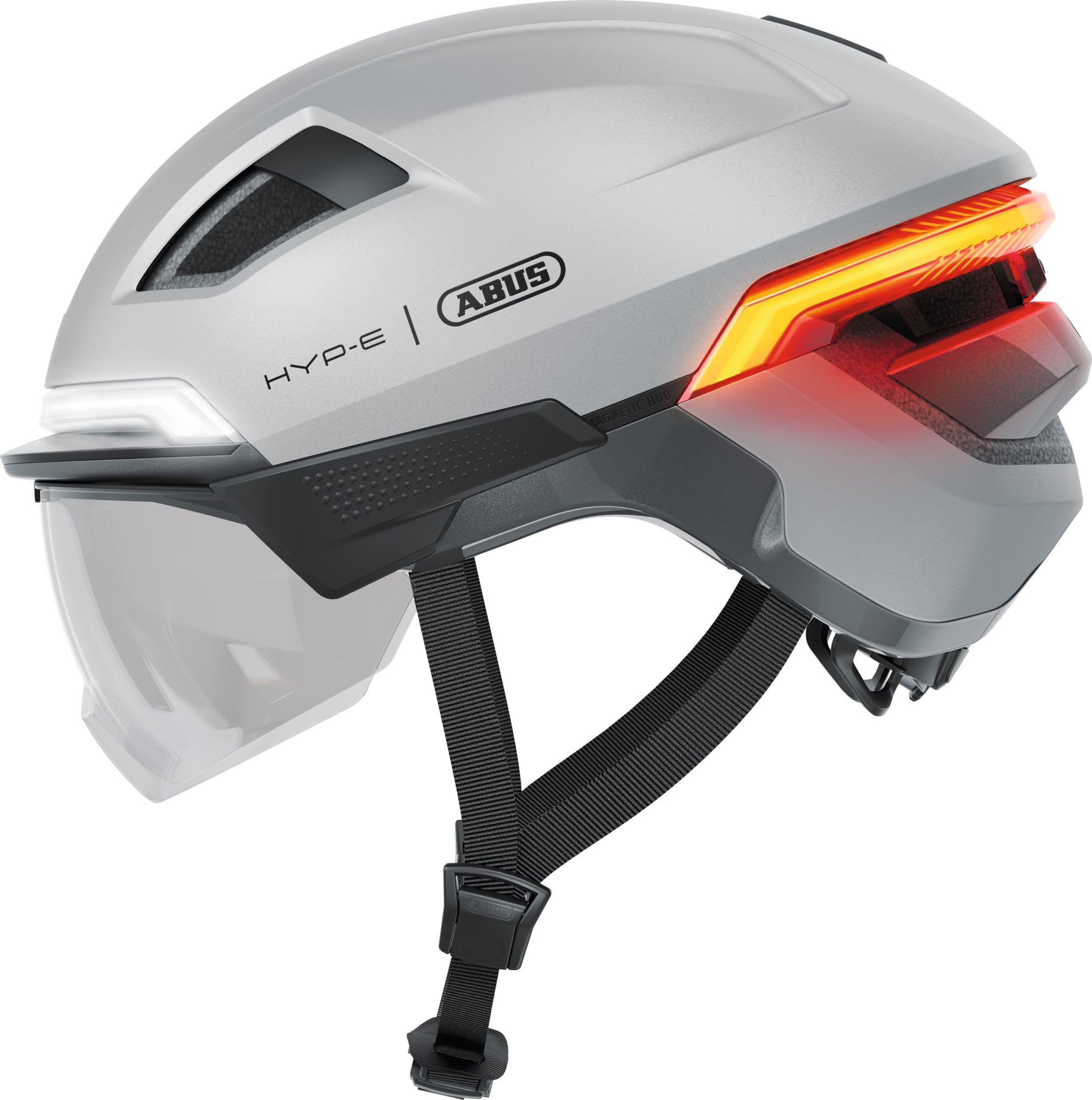 Casque de vélo ABUS HYP-E B.Lace avec feu avant, arrière, clignotant et stop sans fil, visière et cache-oreilles pour vélo électrique et S-Pedelec