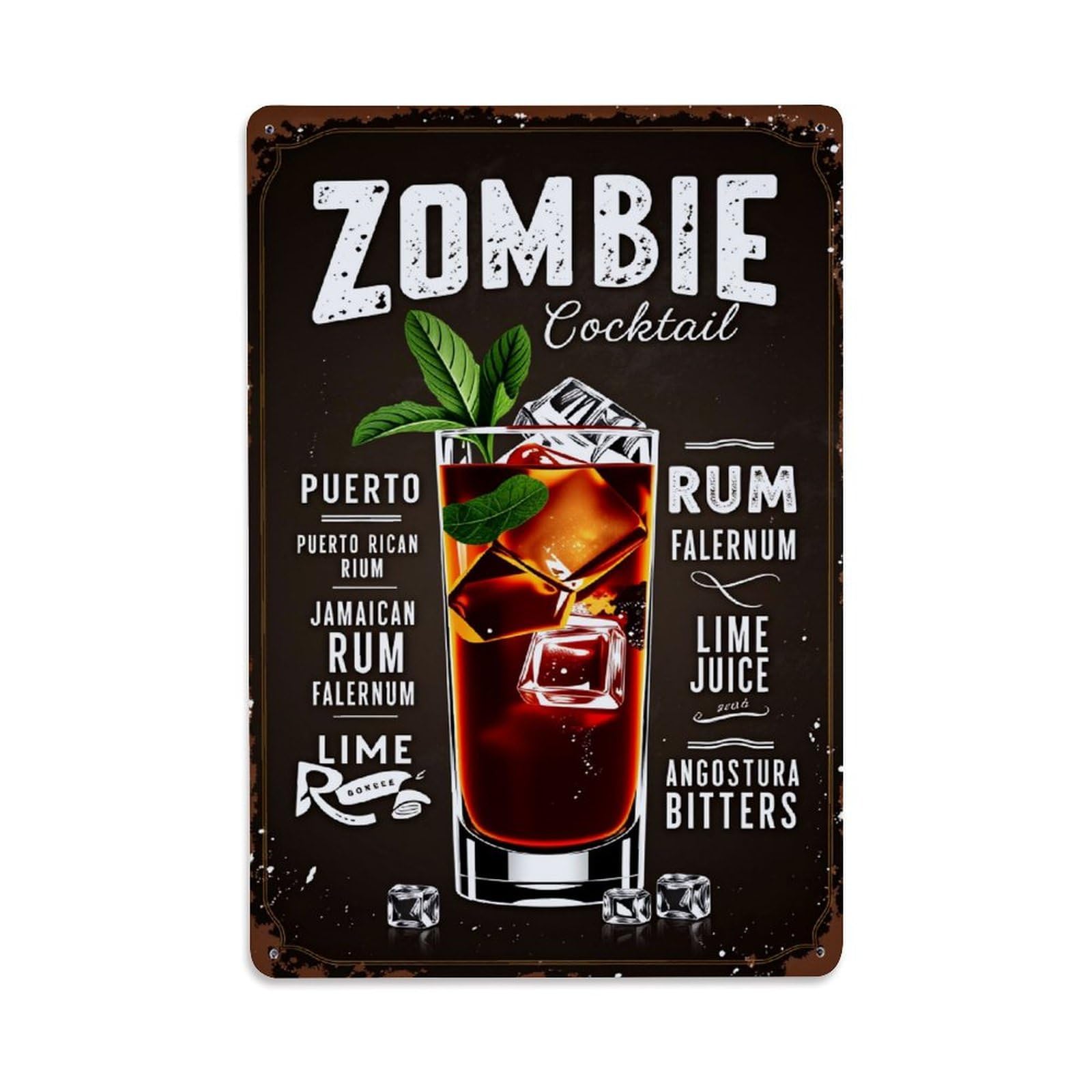 Lzwbntey Vintage Zombie Cocktail Recipe Poster Design Metal Tin Sign Retro Wall Decor For Home Bar Garage Cafe, Indoor & Outdoor Decorative Metal Poster, 8X12 Inch