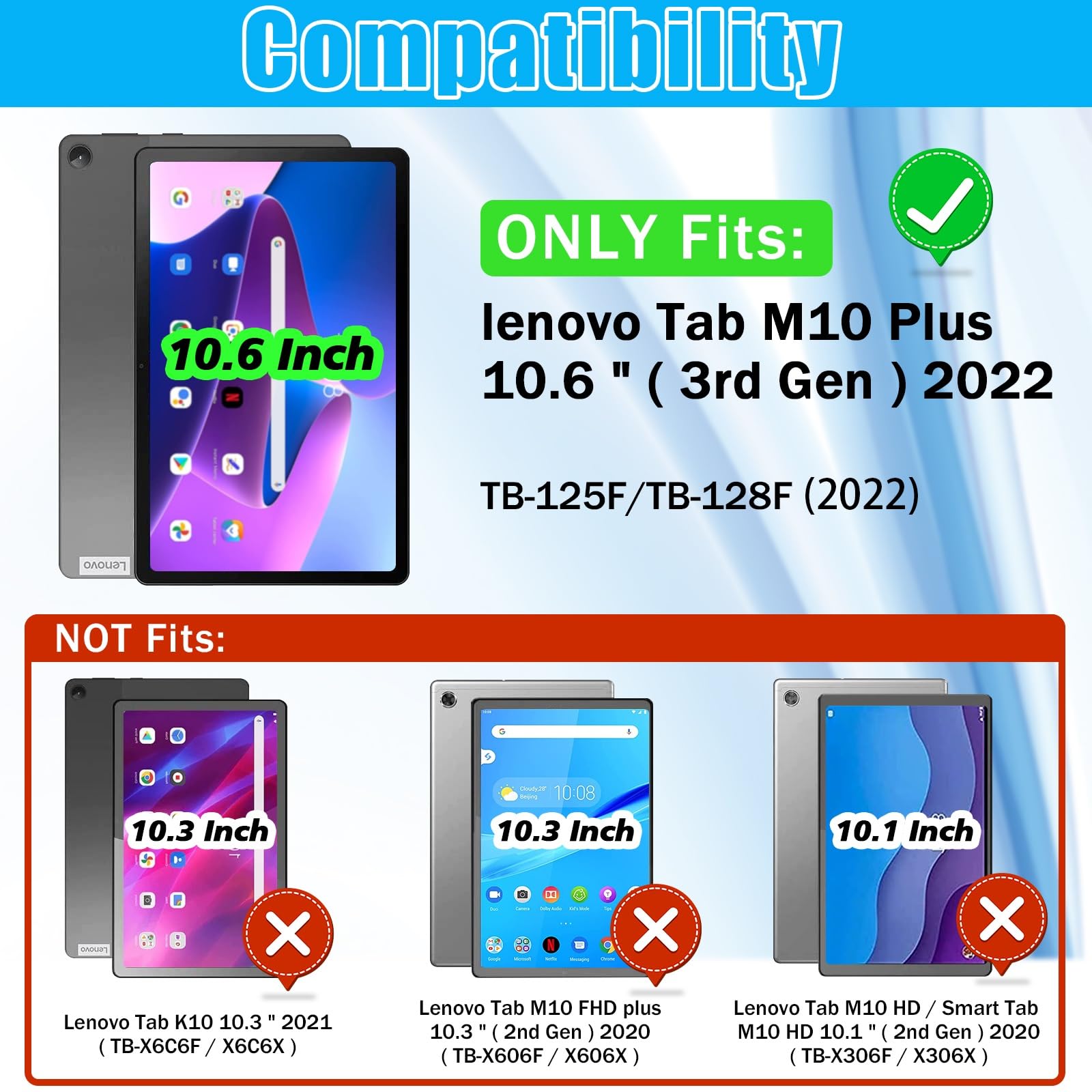 Custodia protettiva per tablet PC compatibile con Lenovo Tab M10 Plus (3a generazione) 10,6" TB-125F/128F (2022) Custodia in silicone per tablet con cavalletto, guscio resistente antiurto robusto