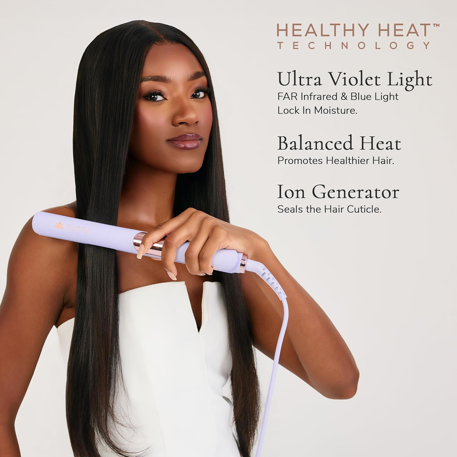 SUTRA Ultra Violet Flat Iron - 1” Infrared & Blue Light Ceramic Flat Iron with Ionic Technology, Digital Temp Control to 450°F, Floating Plates, Dual Voltage, Auto Shut Off, Smooth Styling - Image 2