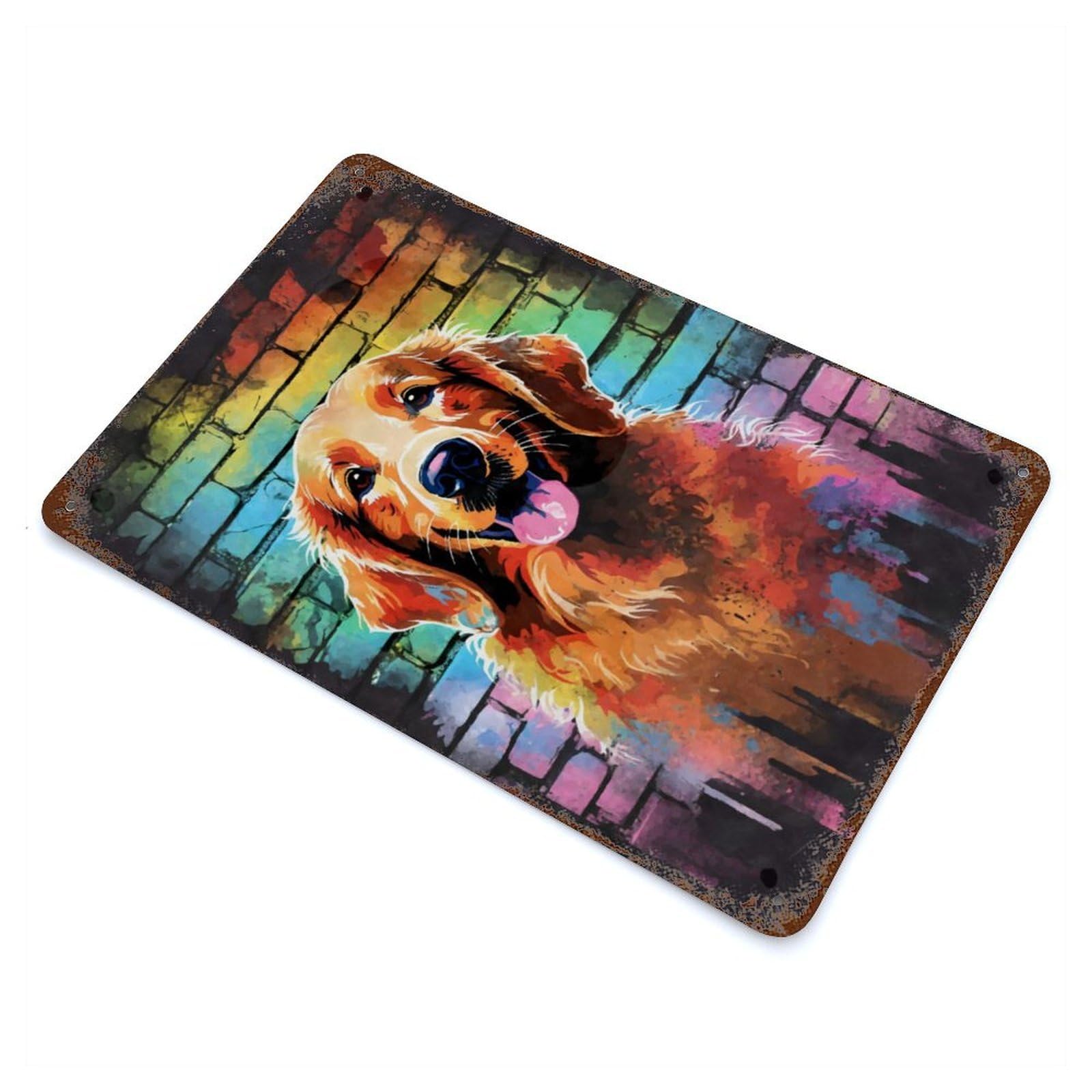 Golden Retriever Graffiti Vintage Rust Metal Sign 11.8"x7.9", for Basement, Hobby Room And Garage Decor, Farmhouse Wall Decor