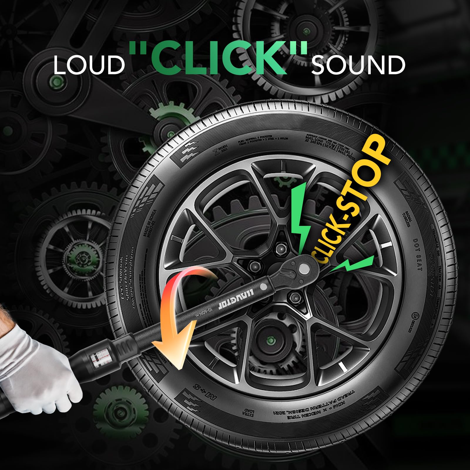 LLAVETOR Chiave dinamometrica 3/8, Chiave Dinamometrica Auto 10-60Nm, Precisione ± 3%, 72 Denti, Clic Chiave Dinamometrica per Bici e Moto (10-60 Nm)