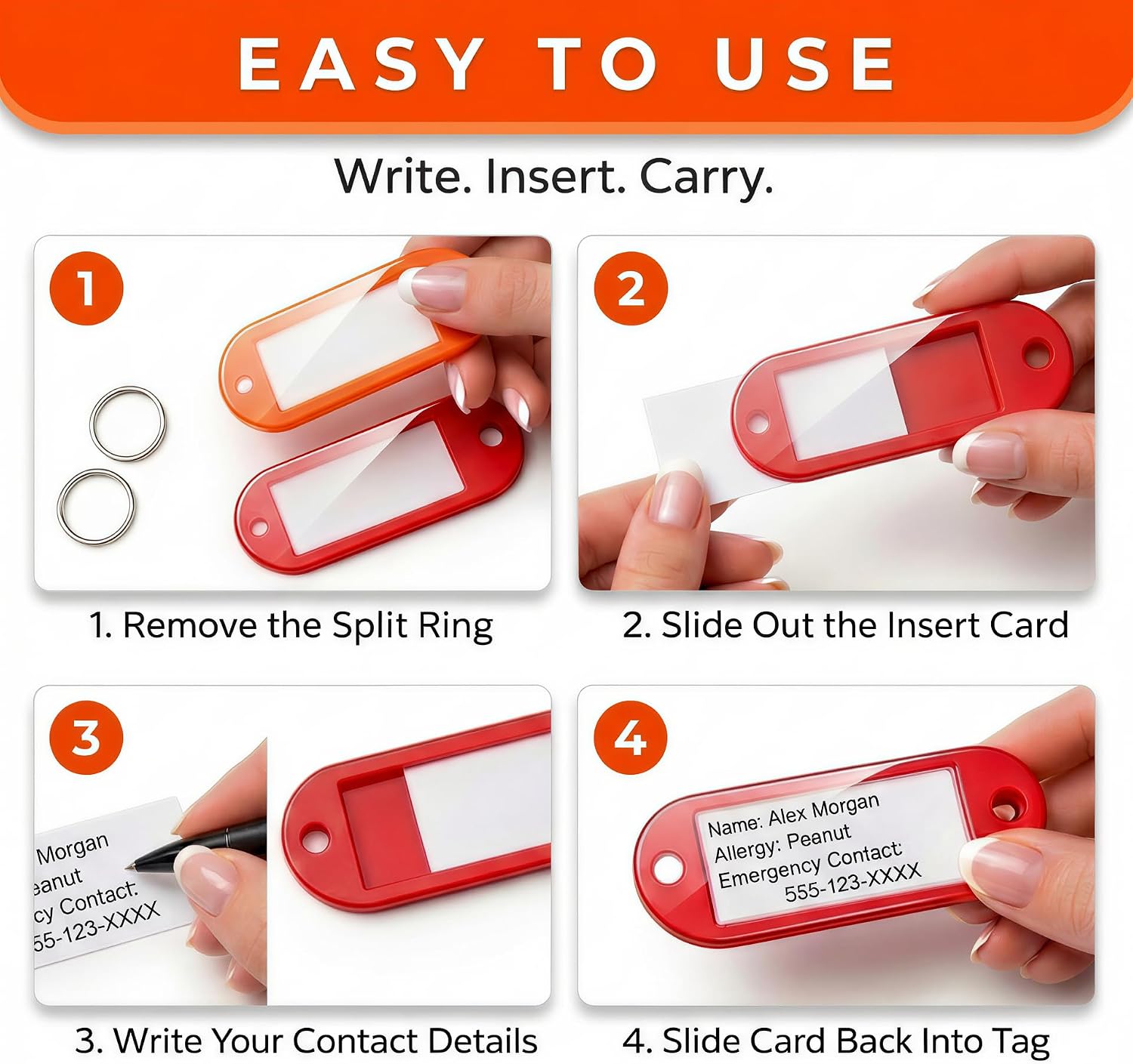 Asthma Inhaler Holder Keychain Set, Inhaler Keychain Holder Asthma Tag, 6 Piece Medical Alert Keychain Set Includes 2 Keychains 2 Pins & 2 ID Tags