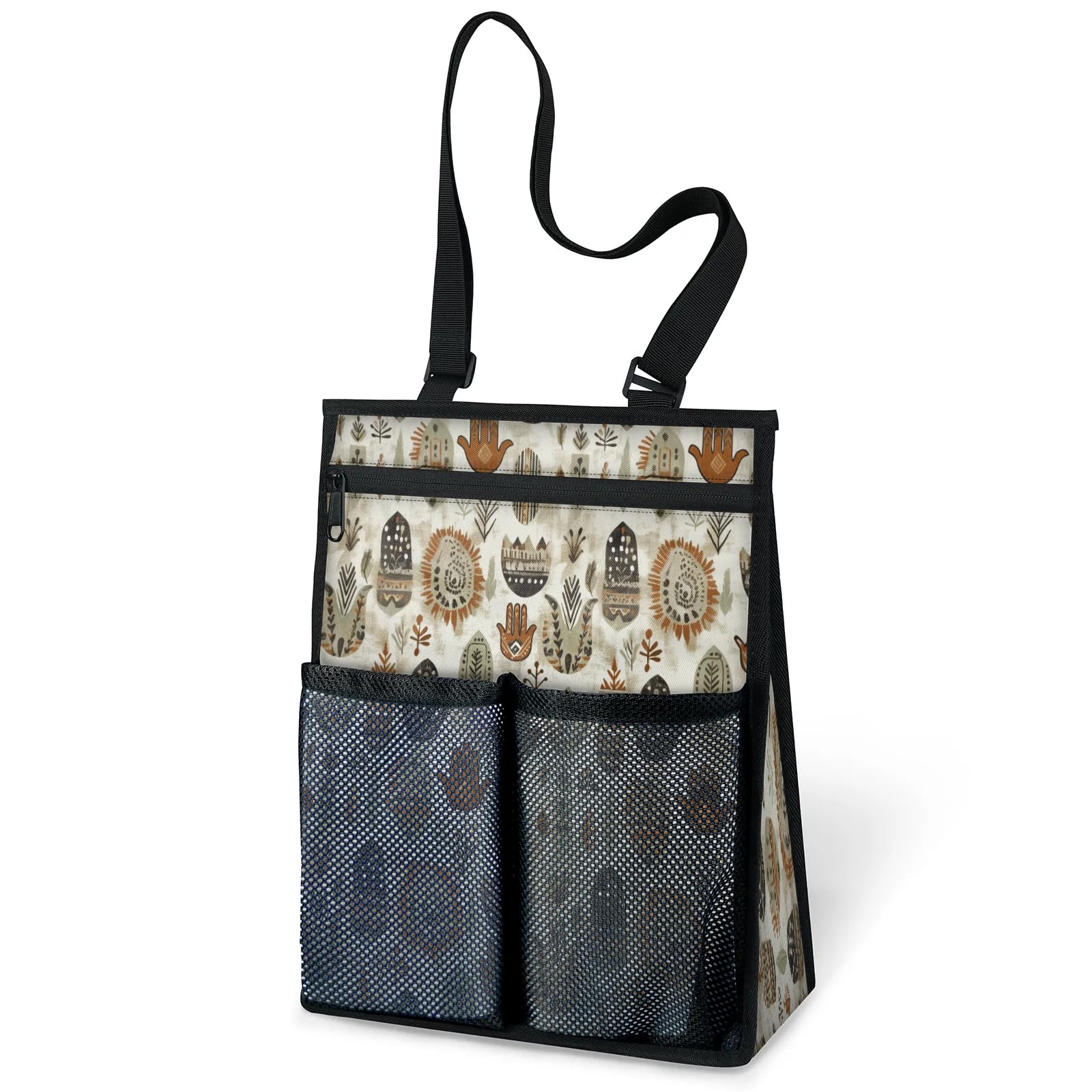 Ourtheme Boho Ethnic Theme Portable Shower Bag for Travel Gym Camp Beach Tote Shower Caddy Bags Hanging Toiletry