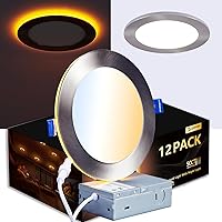 Vista 12 de CycevSun Paquete de 12 luces empotrables negras de 6 pulgadas con luz nocturna, luz descendente de oblea ultrafina sin lata, para interiores