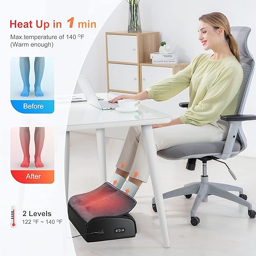 Miniatura 2 de Comfier Reposapiés calentado, ergonómico ajustable debajo del escritorio, calentador de pies relajante, soporte de espuma viscoelástica, ideal para