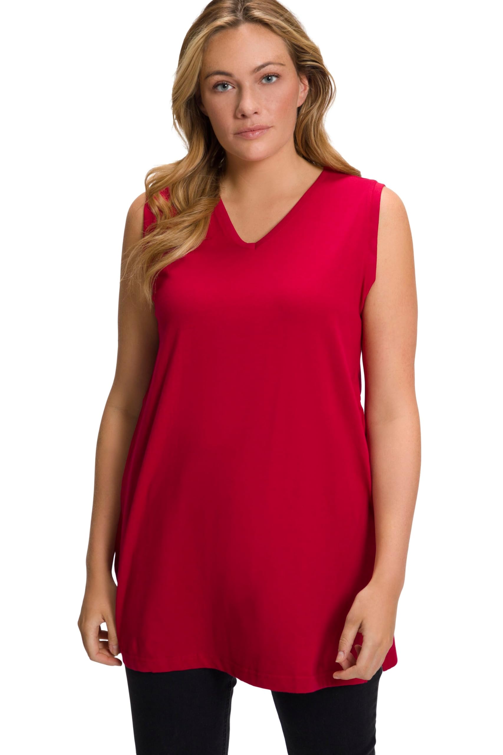 Ulla Popken Women's Basic V-Neck T-Shirts, poppy, 28 UK/30 UK