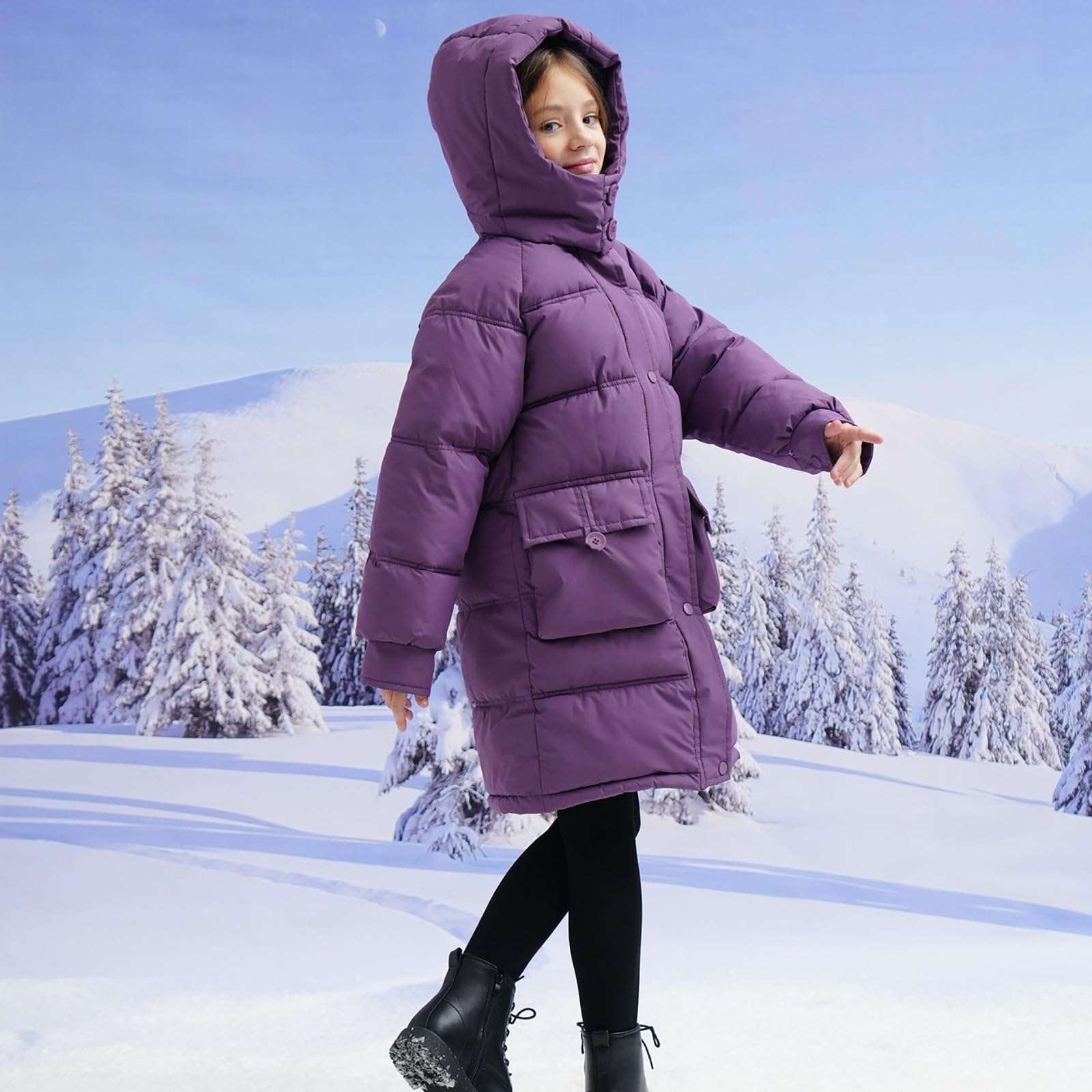 Veste matelassée à capuche pour fille avec fermeture éclair légère et unie - Manteau d'hiver chaud à fermeture éclair coupe-vent - Parka d'extérieur coupe-vent