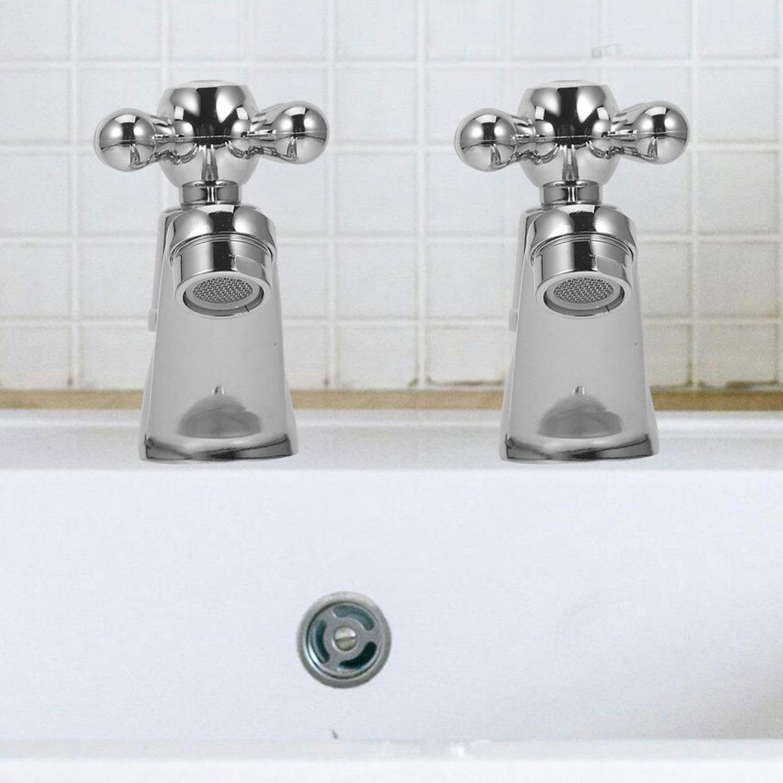 Pack De 2 Grifos De Baño Tradicionales Estilo Victoriano - Agua Fría Y Caliente, Decorativos Para Lavabo Y Bañera, Acabado Cromado Plateado Mate