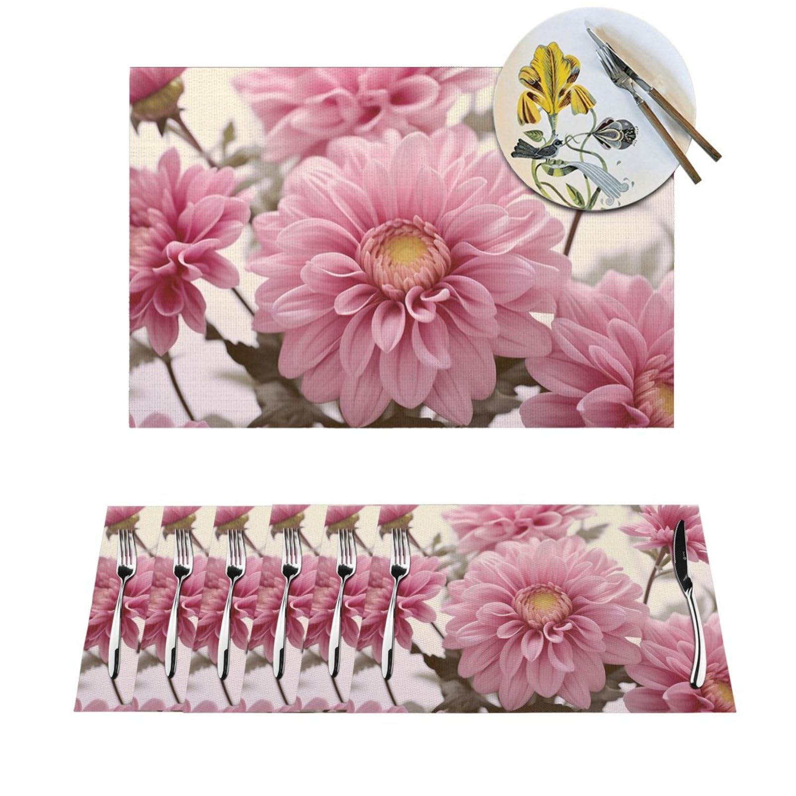 Sets de table fleurs roses de style rétro pour mariages et repas de fête