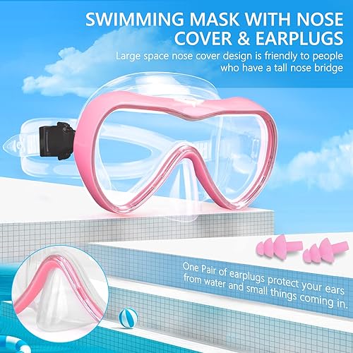 Miniatura 5 de Máscara de buceo, gafas de natación antivaho con cubierta para la nariz, máscara de buceo de silicona antifugas para adultos, máscara de natación de