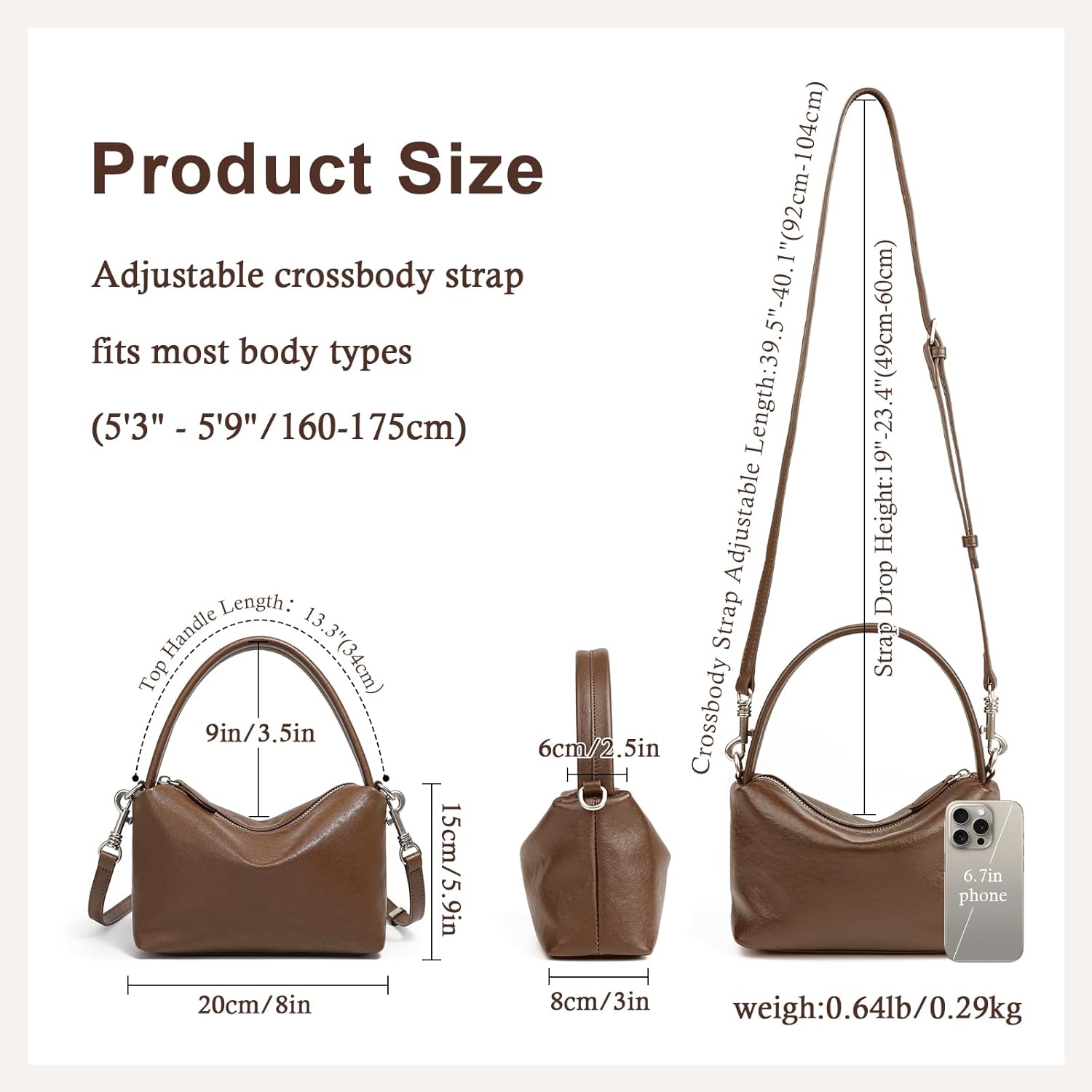 Genuine Leather Shoulder Bag, Crossbody Bags for Women, Top Handle Handbag, Small Hobo Purse with Detachable Strap - Image 5