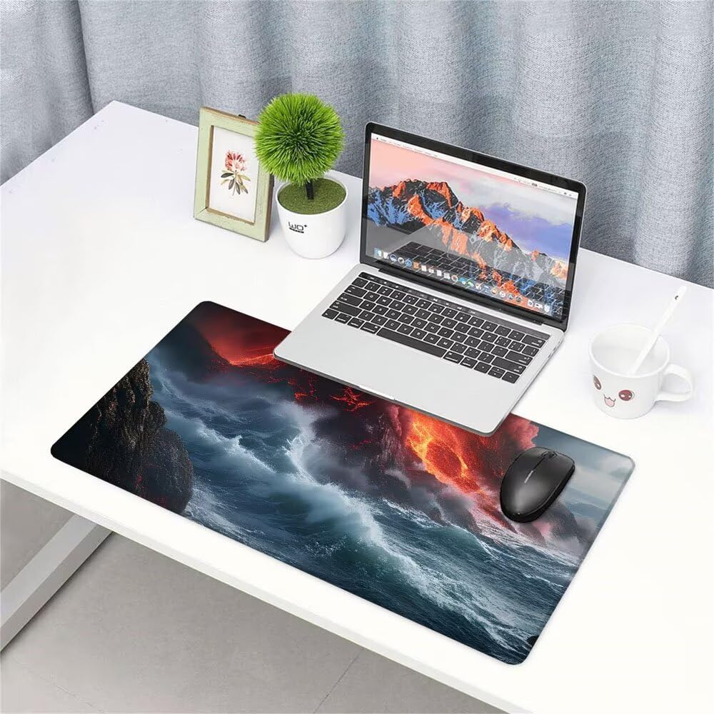 Tappetino Mouse Gaming xxl Accessori Scrivania Ufficio Grigio Oceano Grande Tappetino Mouse e Tastiera Sottomano da Scrivania 1200x600x3mm Base Antiscivolo, per PC Gamer Laptop Studio Casa d-657