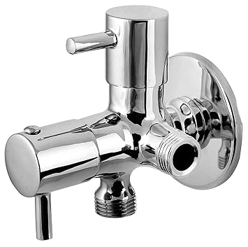 Jagger LAYSAN TURBO Full brass quarter turn 2 Way angle valve, chrome finish 2 in 1 angle valve for pipe connection in bathroom with wall Flange and Teflon tape