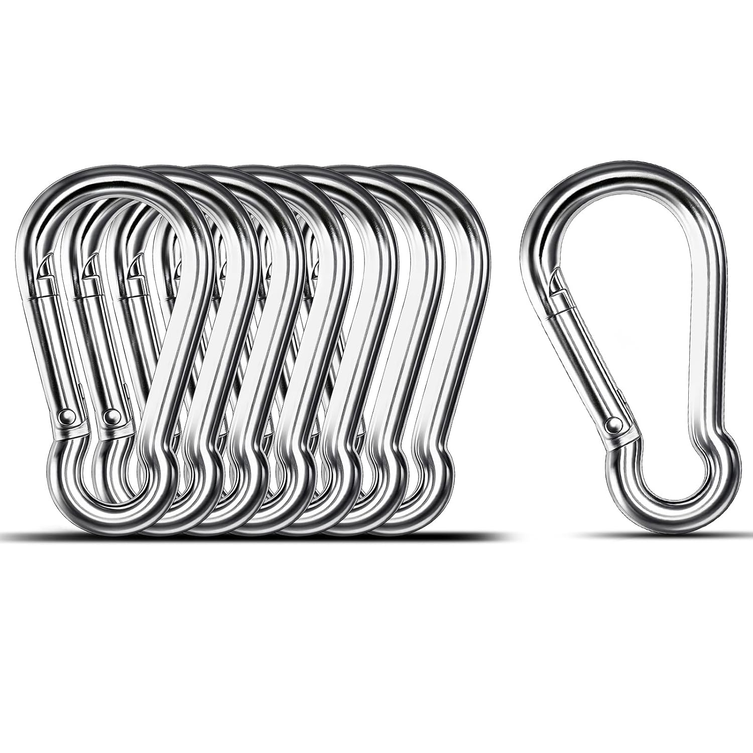 Small Carabiner Clip, 8PCS 2.36 inch 304 Stainless Steel Heavy Duty Carabiners, Metal Spring Snap Hook Clips for Outdoor Travel Camping Fishing Hanging Key Chain