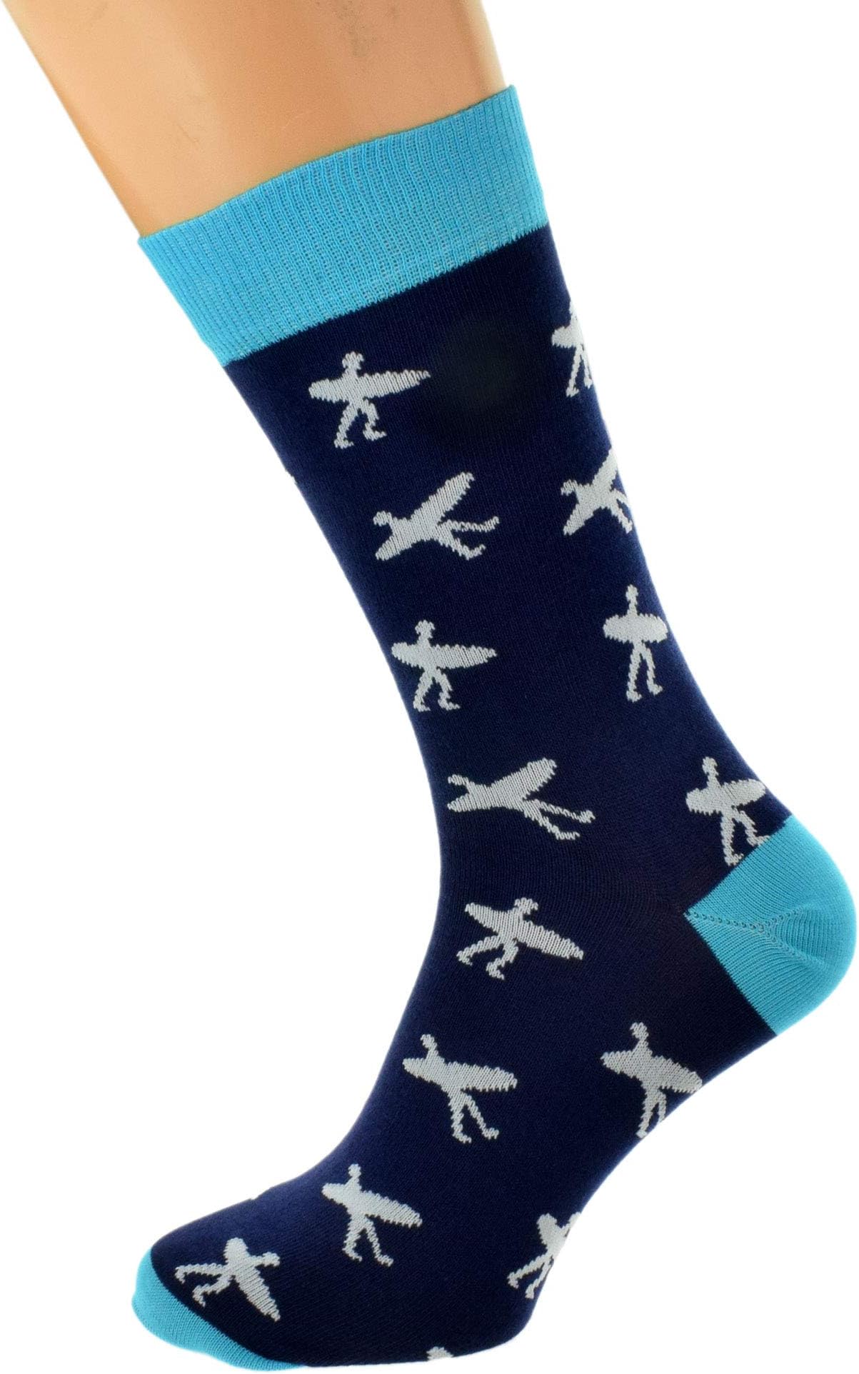 Mad about Surfing Surfer Pattern Novelty Mens Socks, Navy Blue and Turquoise, UK Size 5-12