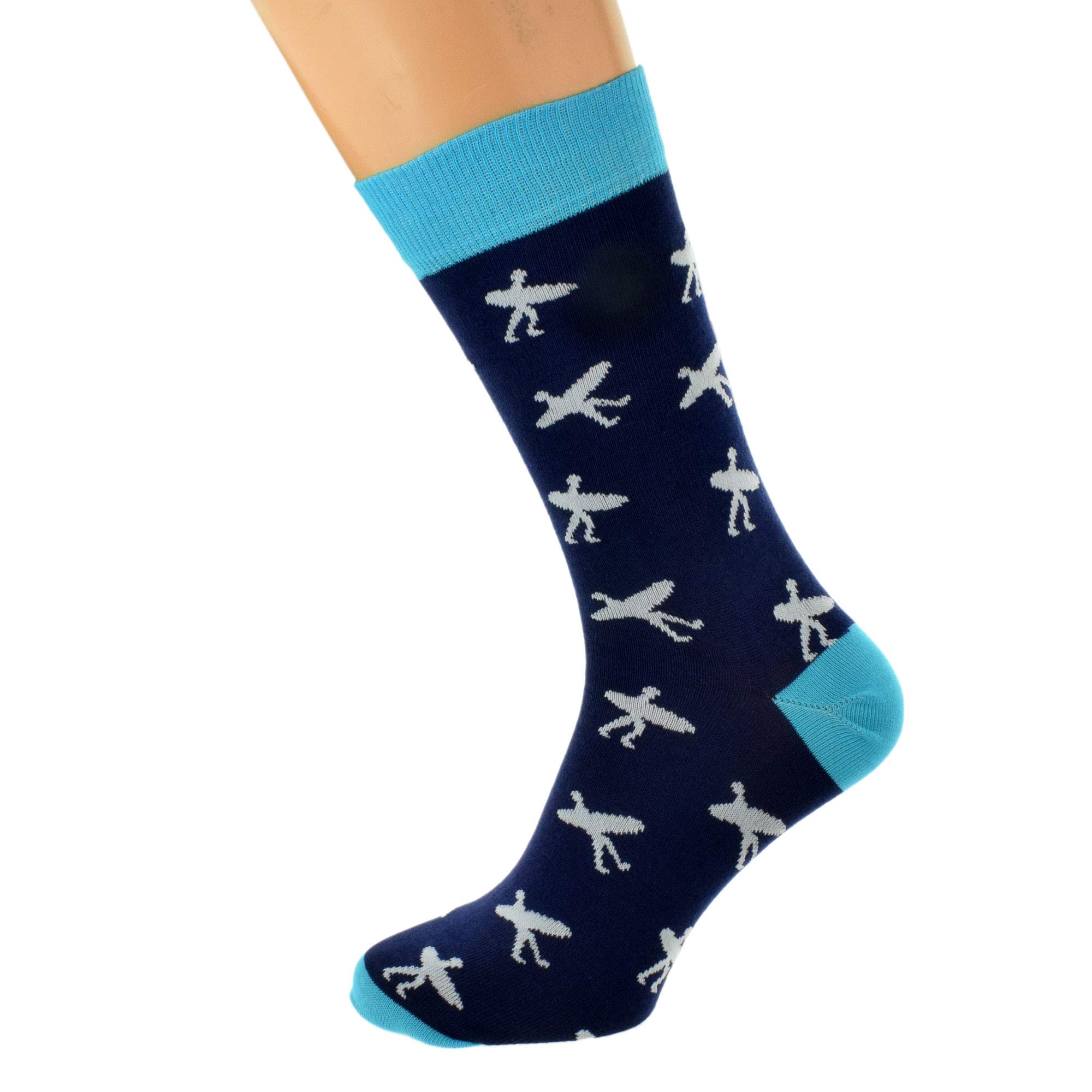 Mad about Surfing Surfer Pattern Novelty Mens Socks, Navy Blue and Turquoise, UK Size 5-12