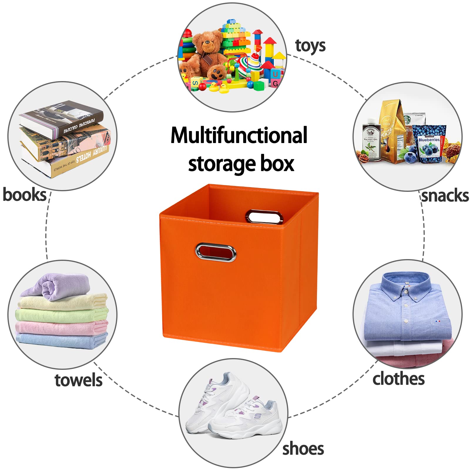 STOREONE Stoff-Aufbewahrungskörbe, Würfelkörbe, Behälter (28,9 x 28,9 x 28,9 cm) mit zwei Griffen für Regal, Schrank, Kinderzimmer, Schlafzimmer, Organizer, faltbar, 6 Stück, Orange
