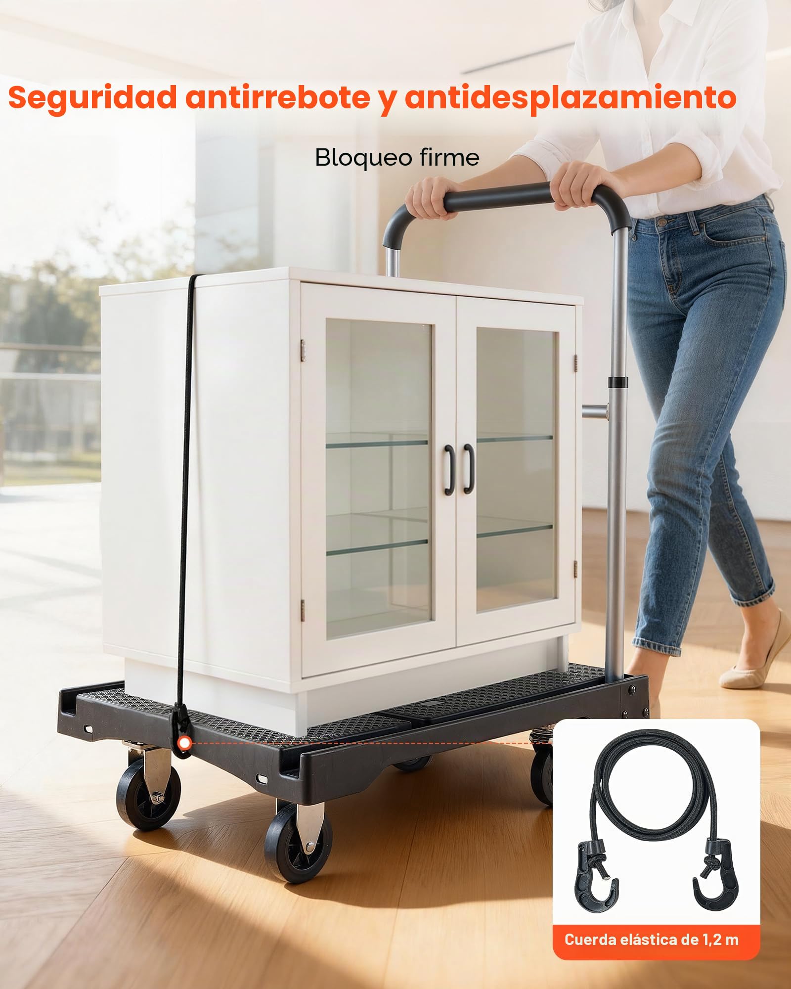 VEVOR Carro Plataforma Plegable 495 x 680 mm, Carretilla de Transporte Carga de 149,7 kg, Carrito Portaequipajes con Plataforma con Ruedas Giratorias, Asa Ajustable para Tareas Domésticas, Almacén