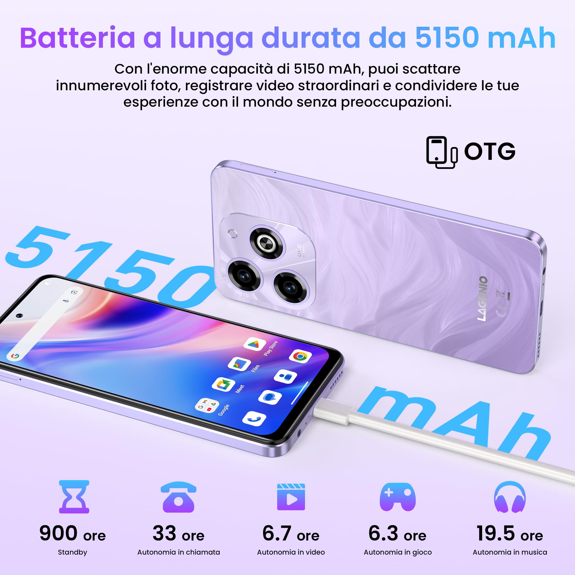 A11 Smartphone Android 15, 12GB RAM+128GB ROM/TF 1TB, 6.7'' HD+120Hz, Octa-Core Unisoc T7250 Telefono Cellulare, 5150mAh/13MP+8MP/Fingerprint/Face ID/4G Dual SIM/Widevine L1/OTG