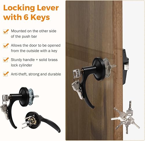 Miniatura 4 de BEAMNOVA Barra de pánico para puerta con alarma para puertas de salida con entrada con llave, cerradura de mango externo, 6 llaves a juego,