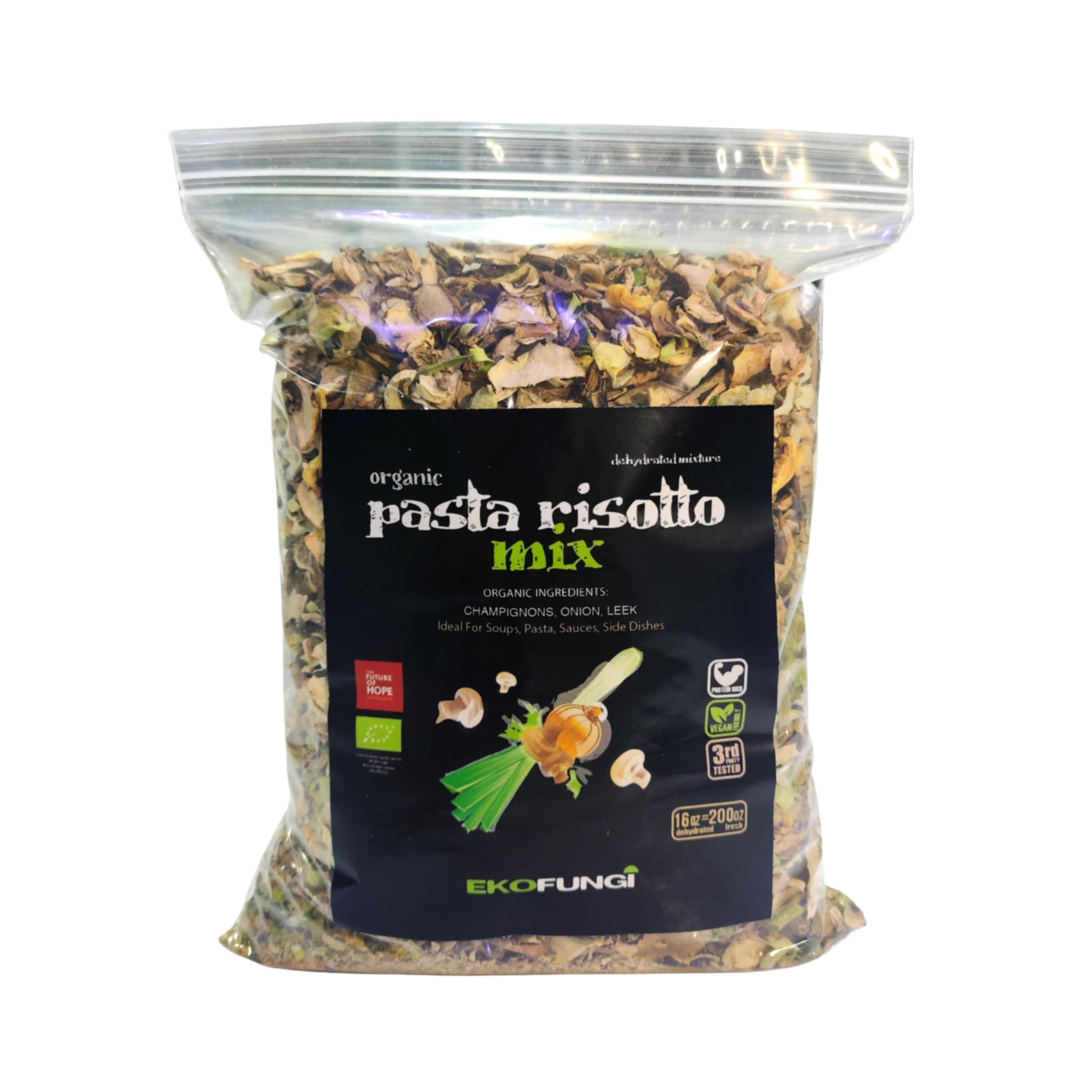 EF EKOFUNGI Pasta Risotto Mix Dehydrated Vegetables and Mushrooms Blend 100% Organic Certified For Pasta Raman Soup Camping Emergency Food Supplies 16 OZ New Packaging