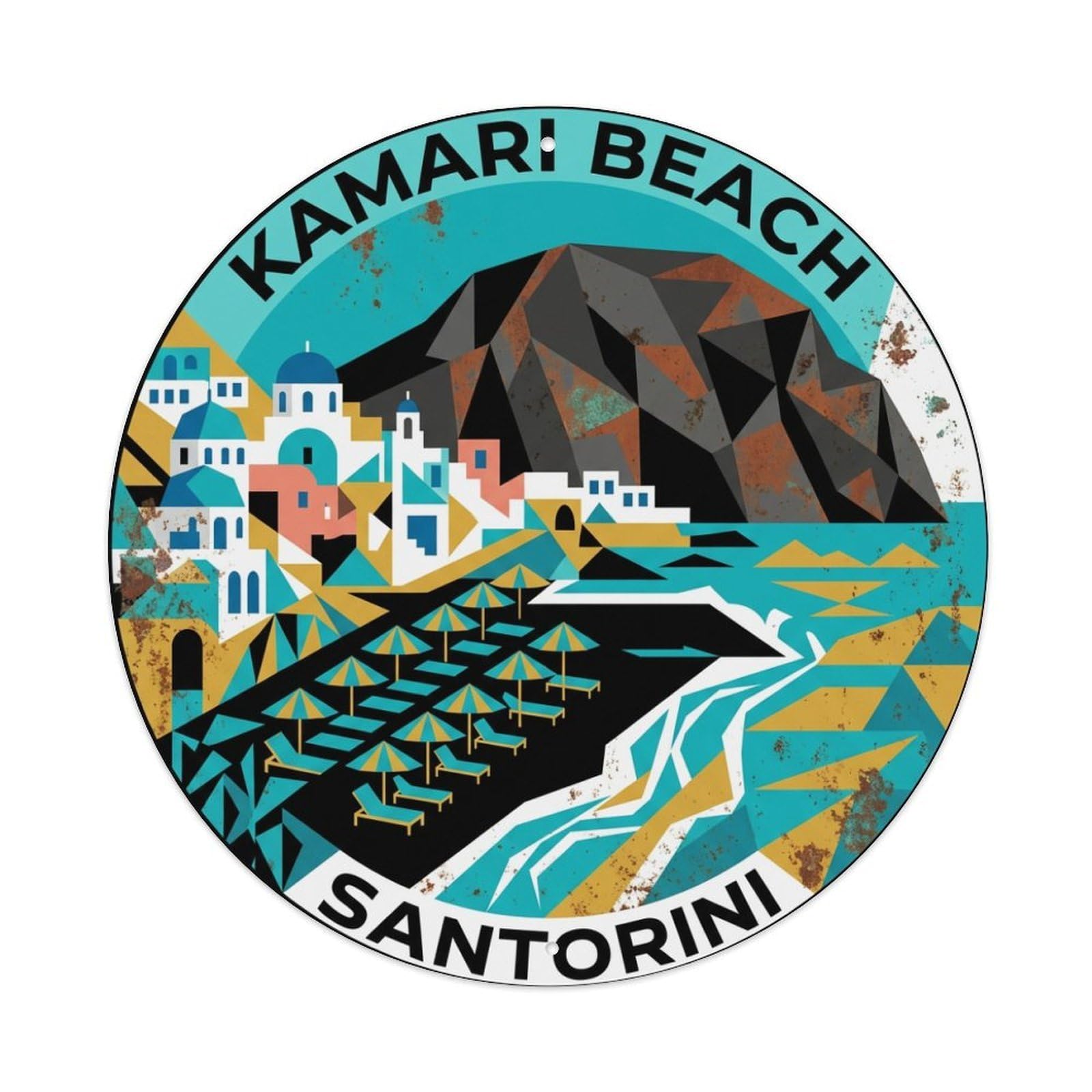 Galvaxio Style Vintage Travel Kamari Santorini Beach 2 Metal Tin Sign
