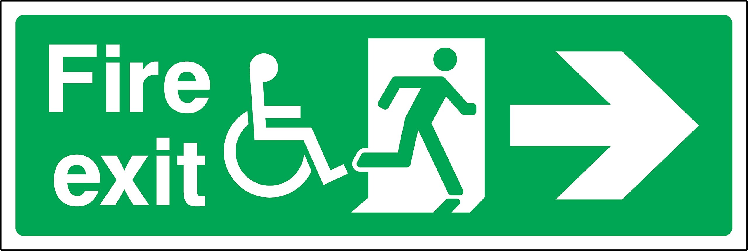 Emergency sign Fire exit directional right arrow with disabled symbol Safety sign - 1.2mm Rigid plastic 450mm x 150mm