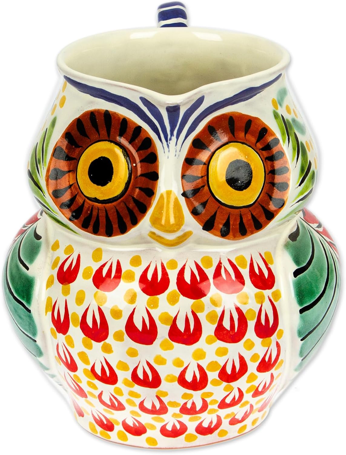 NOVICA Multicolor Animal Themed Ceramic Pitcher, 87 Oz. 'Owl Hospitality'