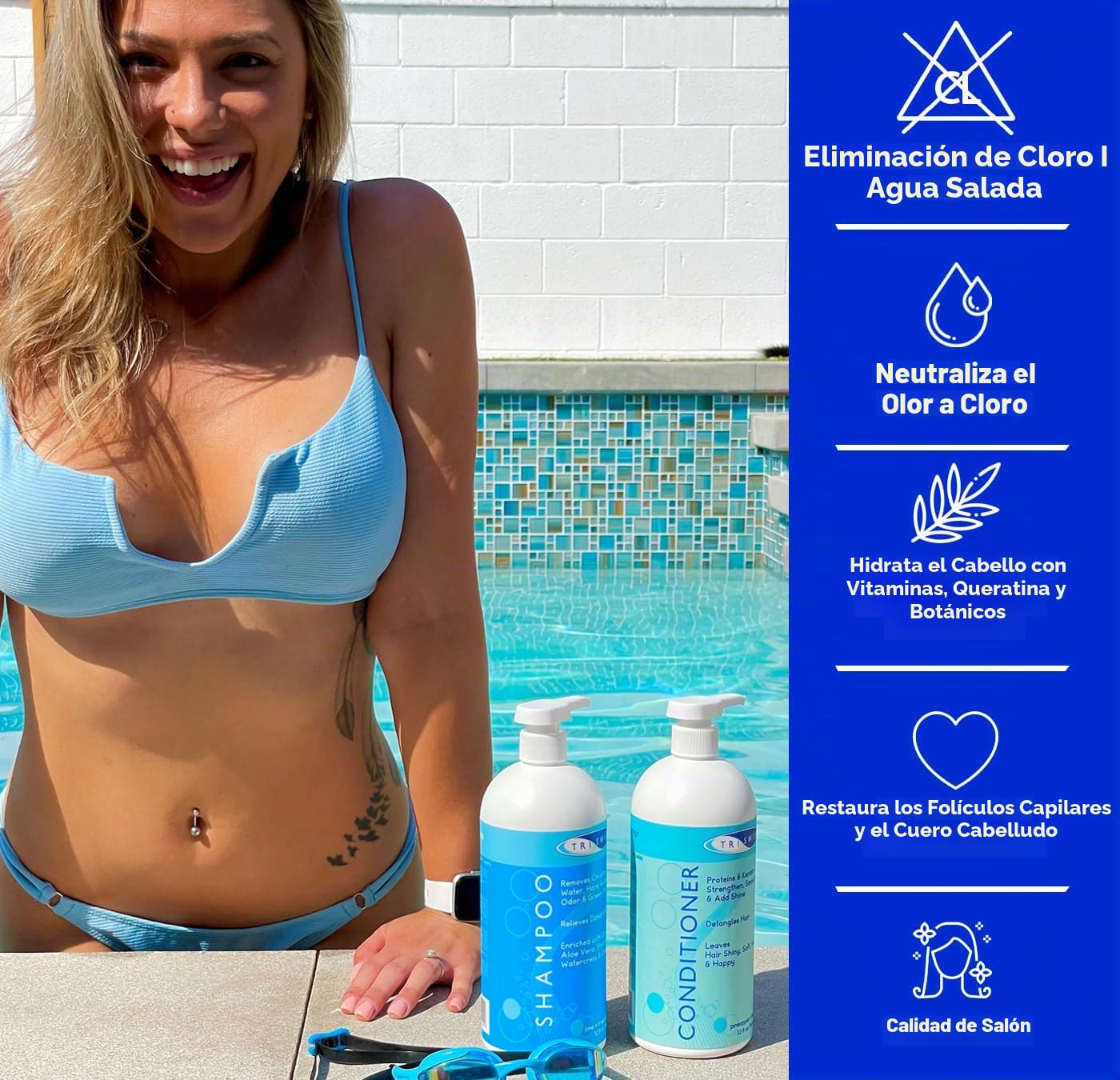 TRISWIM - Champú Anticloro y Vegano Hidratante para Nadadores | Cuidados Después de Nadar | Aroma de Lima y Mango (946 ml)