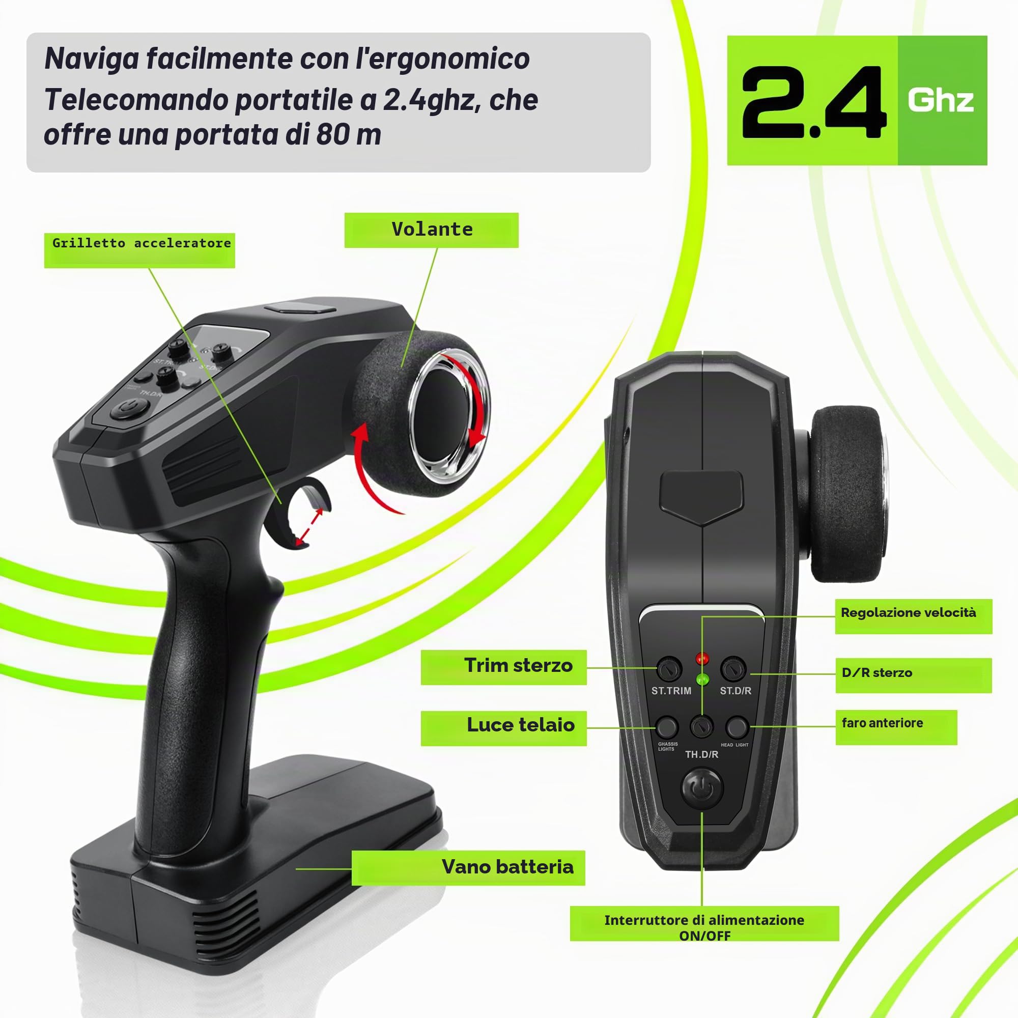 BAZADER Macchina Telecomandata Auto Telecomandate - 1:16 Macchina Radiocomandata con luci RGB respiranti 40 Km/H 4WD 2 Batterie - 2,4 Ghz Giocattolo Per Tutti I Terreni Auto Veloci Ricaricabili