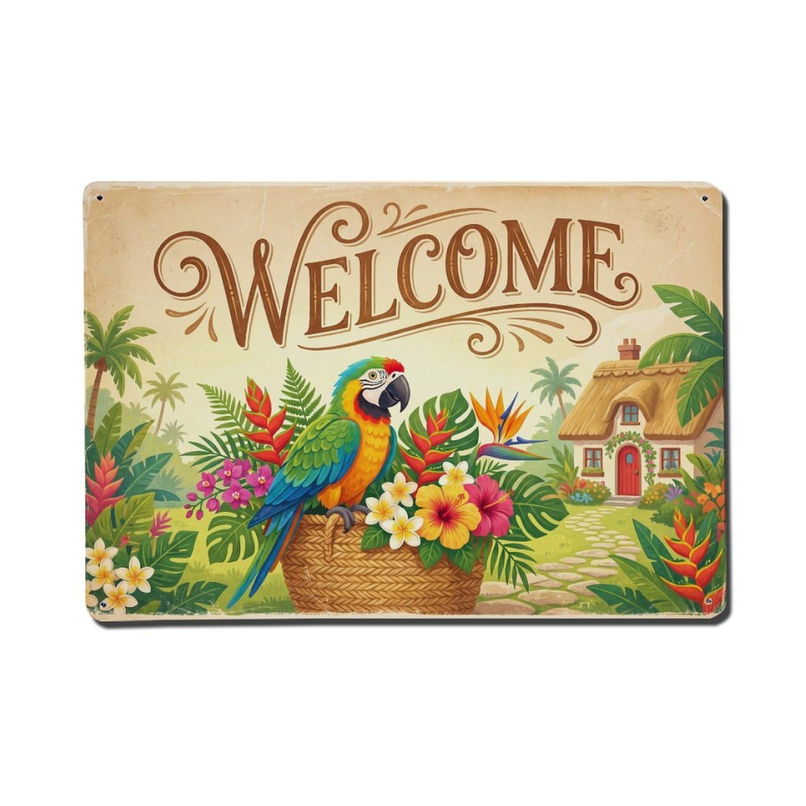 Vintage Welcome Parrot Bright Moments Metal Tin Sign
