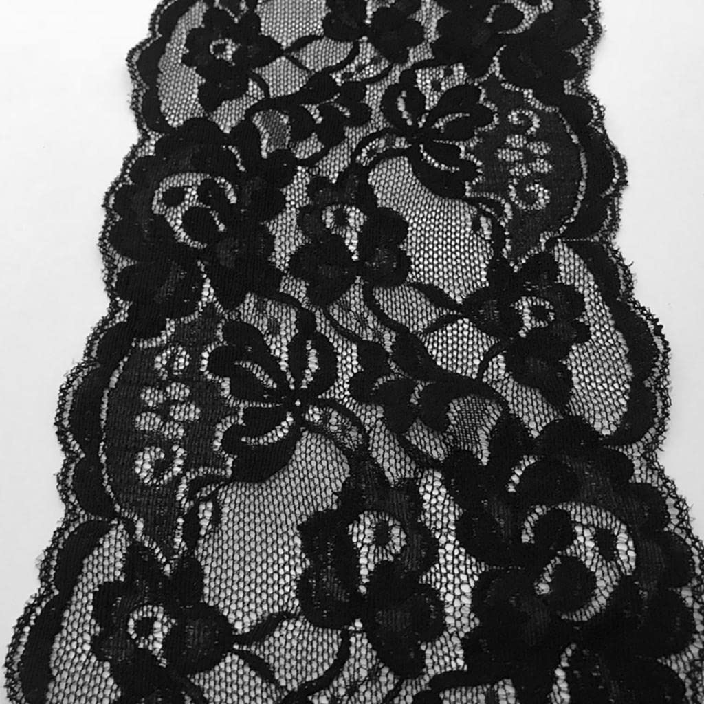 IVELECT 5 Yards 15cm Large Tiny Stretch Lace Trim Ribbon Mesh Trimming Black
