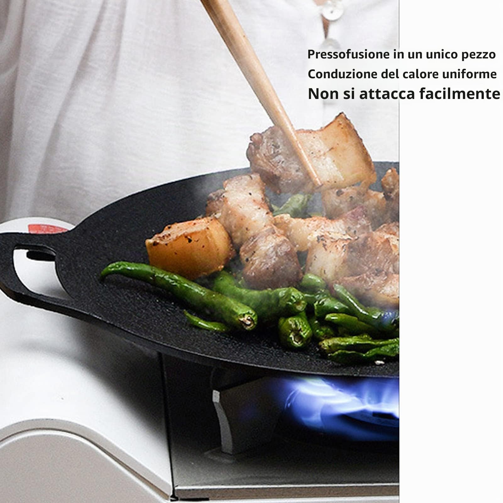 Padella per Barbecue Coreana, Piastra Rotonda con Rivestimento Antiaderente a 6 Strati, Piastra per Barbecue Rotonda, Griglia in Ghisa Smaltata, Compatibile per Induzione, Fornello a Gas, Piano(30 cm)