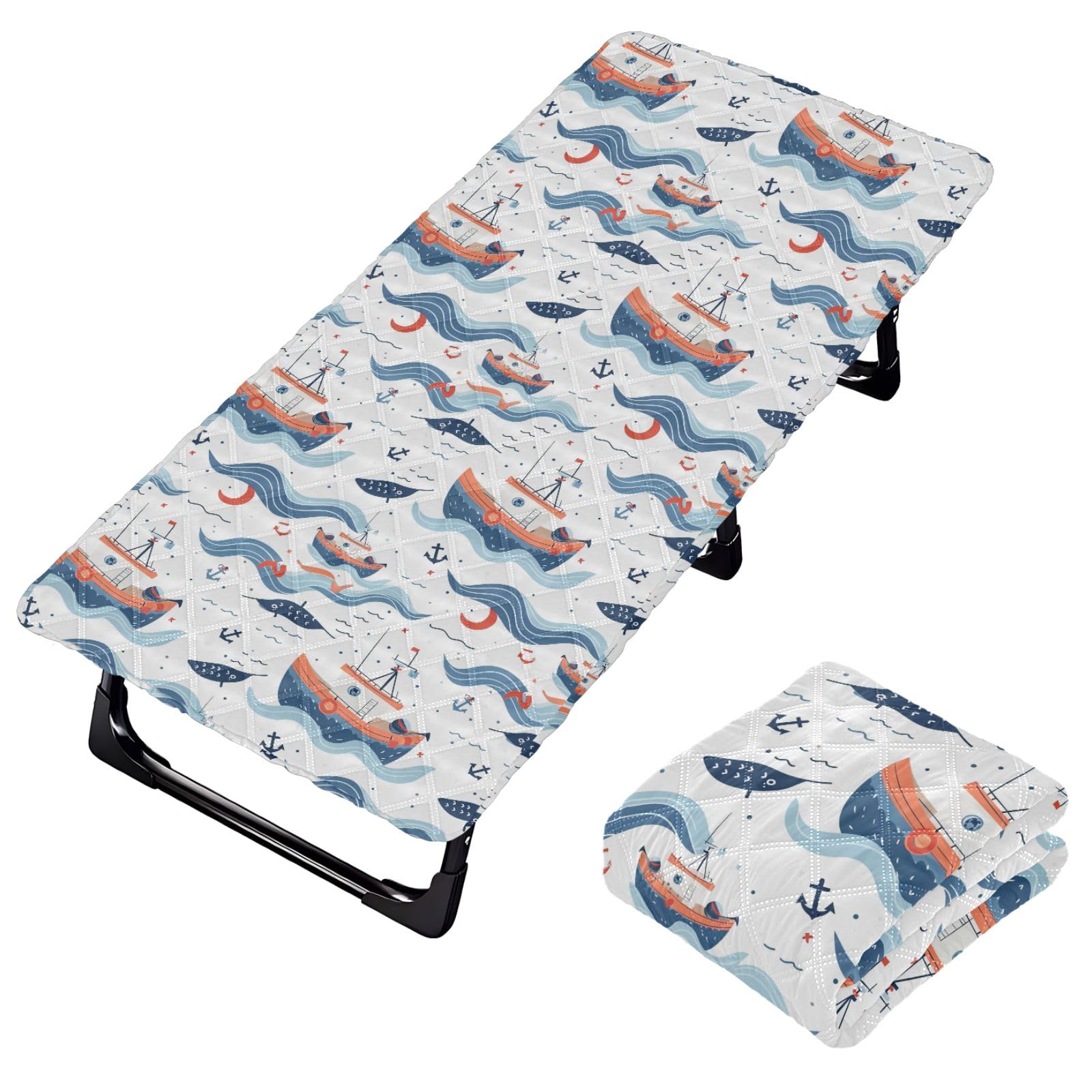 Portable Toddler Bed Sheet for Kids Cartoon Ship in The Sea Travel Bed Fitted Sheet