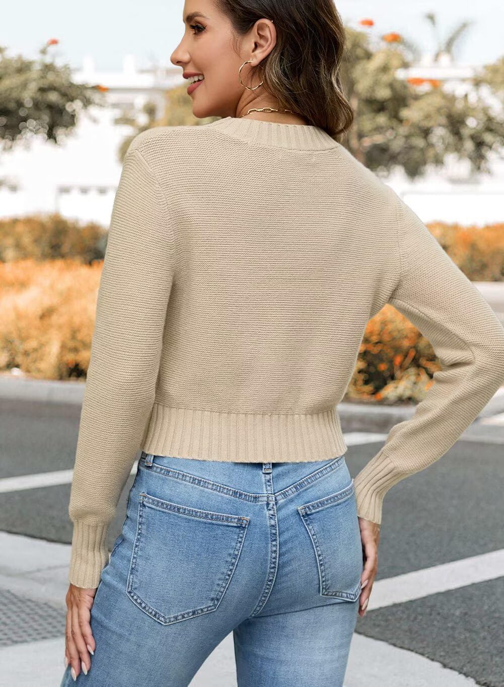 Womens Fall Cropped Sweaters 2026 Trendy Long Sleeve Crewneck Ribbed Knit Pullover Jumper Tops - Image 6