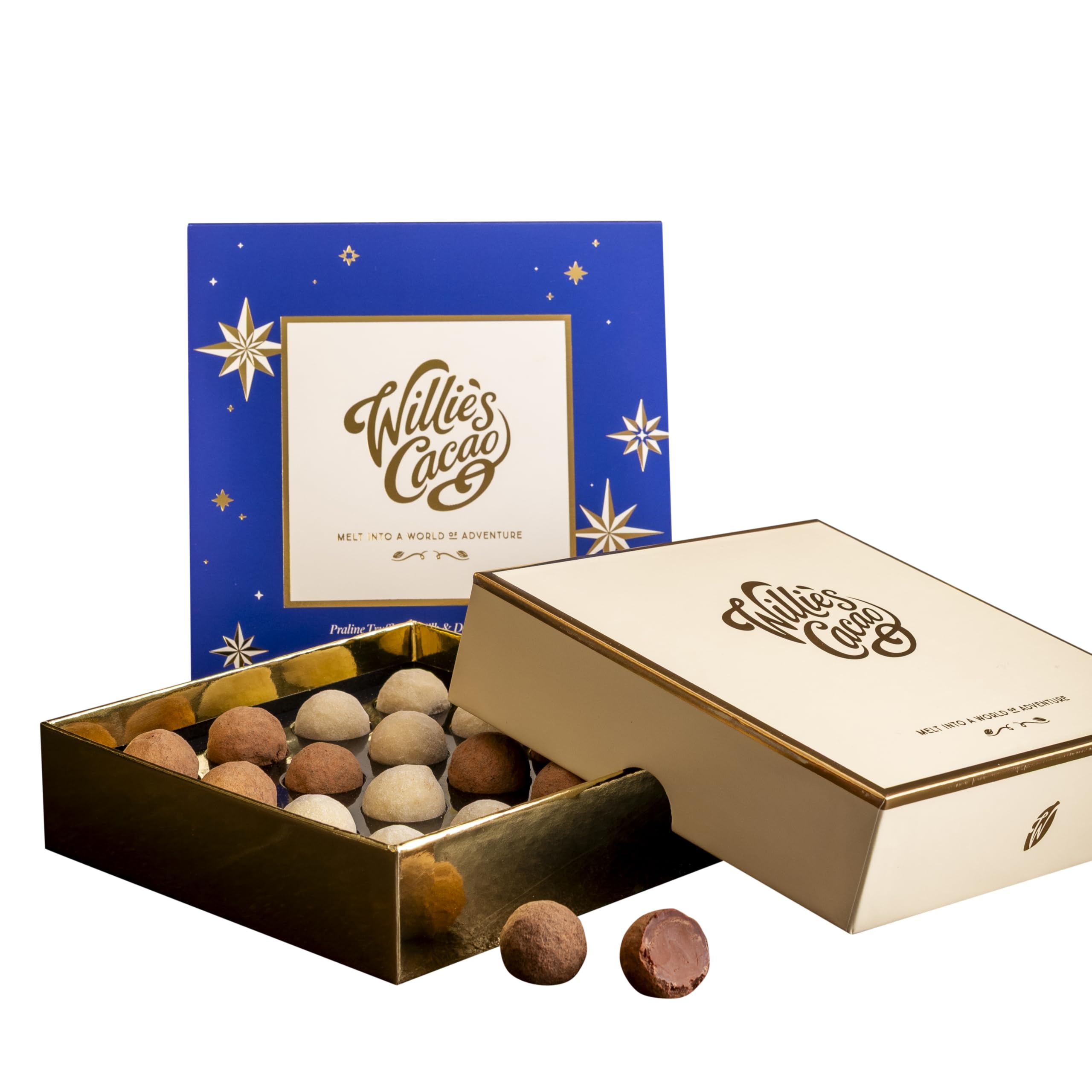 Willie's Cacao - Chocolate Truffle Gift Box - Selection of Milk & dark praline truffles with sea salt - 110g - Luxury chocolate gift