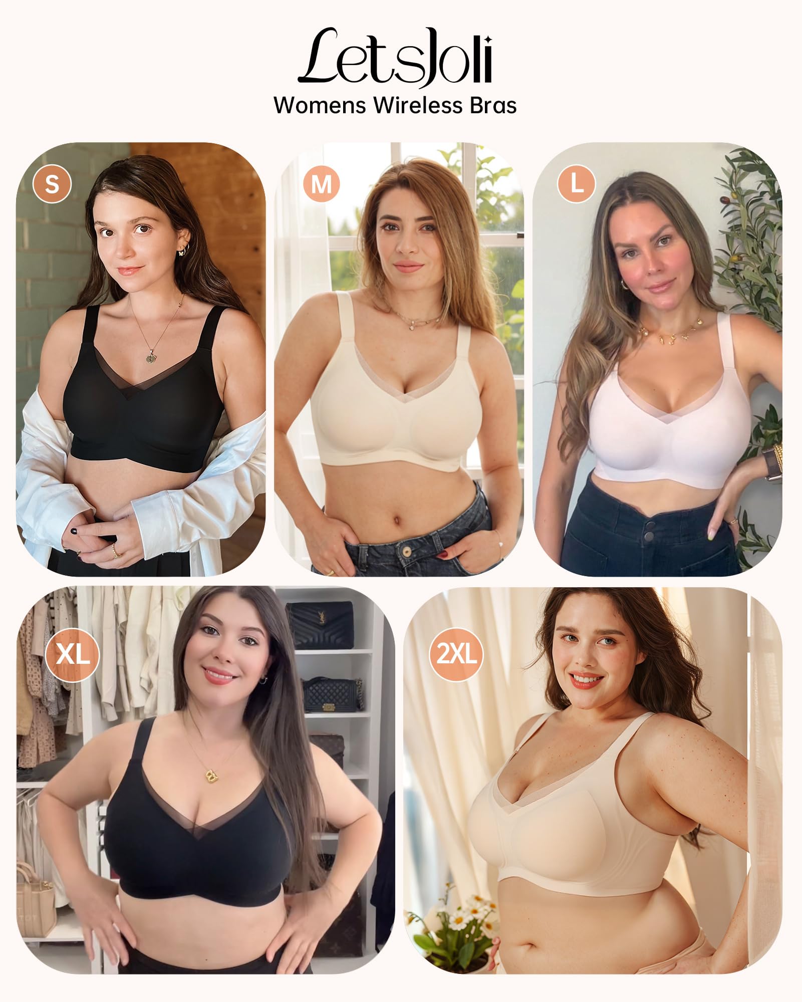 LetsJoli Sujetadores sin costuras de encaje en V para mujer, sin aros, sin aros, sin aros, con soporte, cobertura completa, sujetadores para uso diario