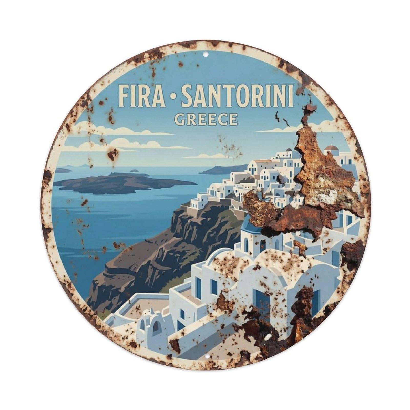 Vintage Travel Fira Santorini Clifftop 1 Metal Tin Sign